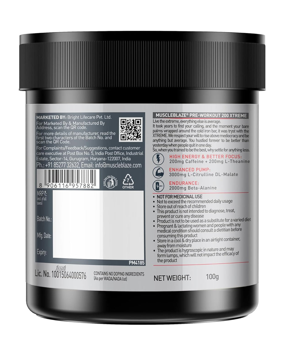MuscleBlaze Pre Workout 200 Extreme 100g