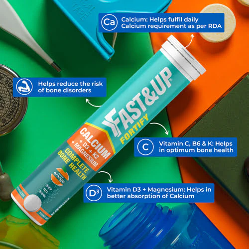 Fast&Up Fortify Calcium + D3 + K2 Effervescent -20 Orange