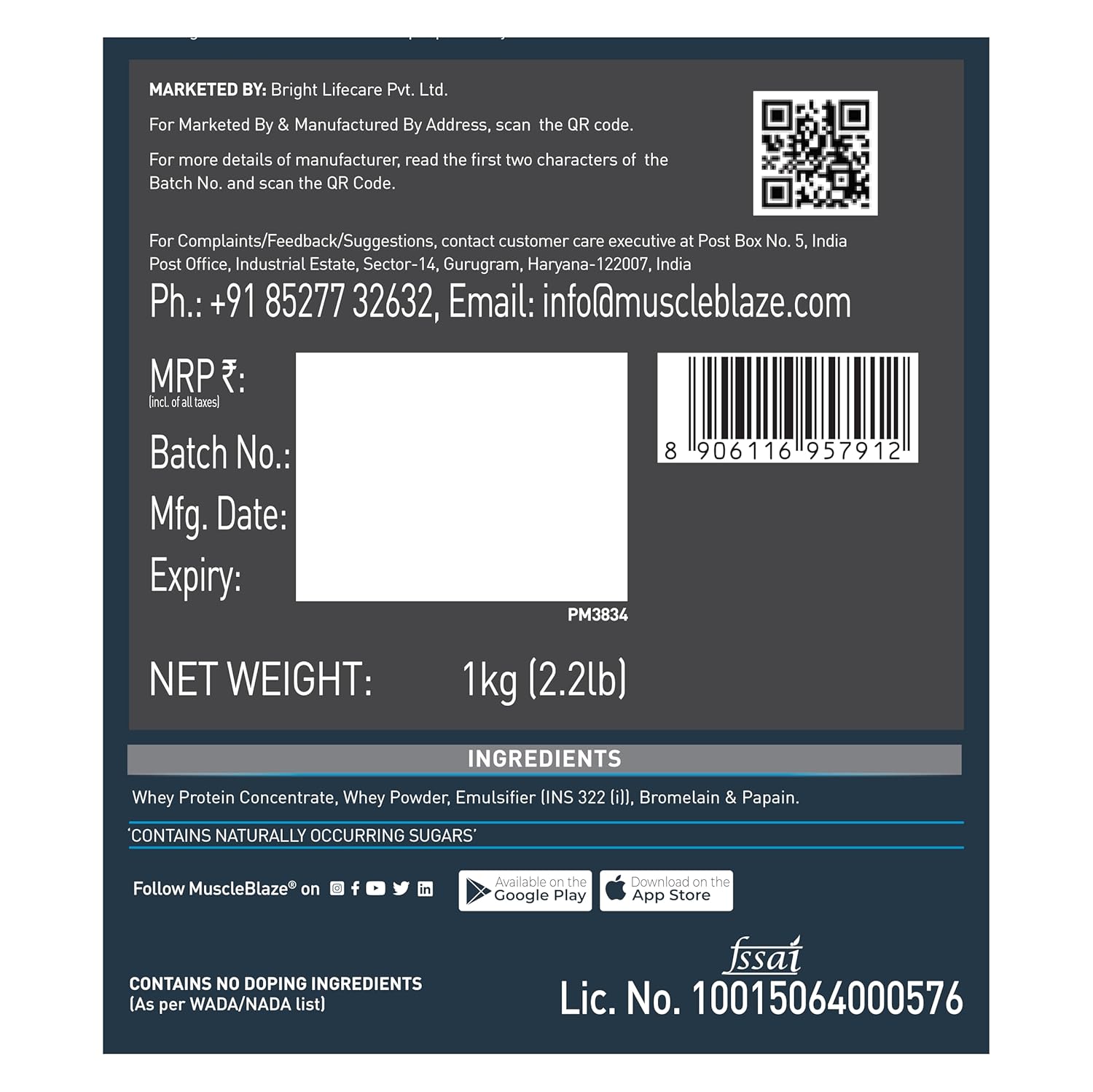 MuscleBlaze Raw Whey Protein 1kg