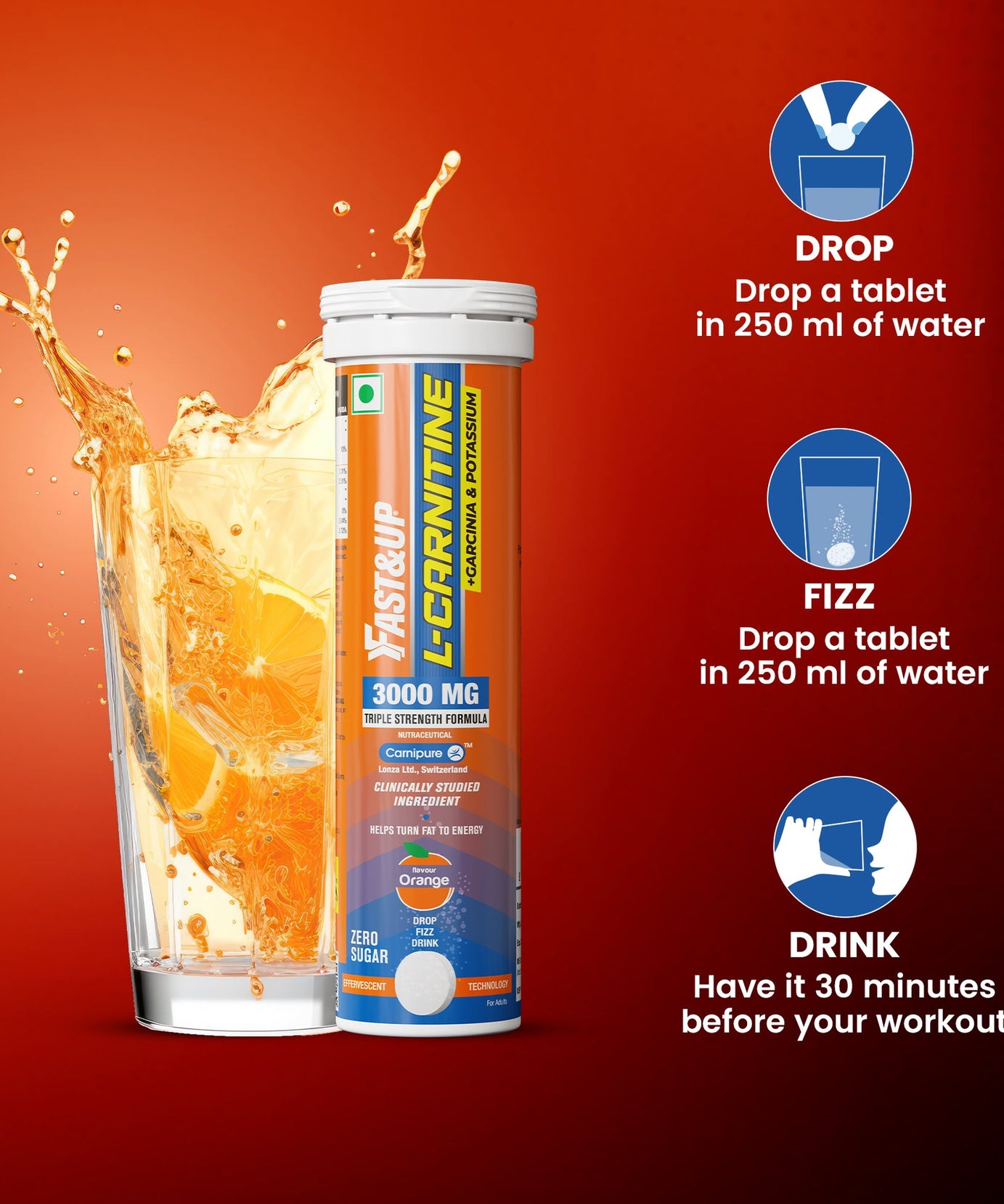 Fast&Up L-Carnitine 3000mg 10 Effervescent Tablets