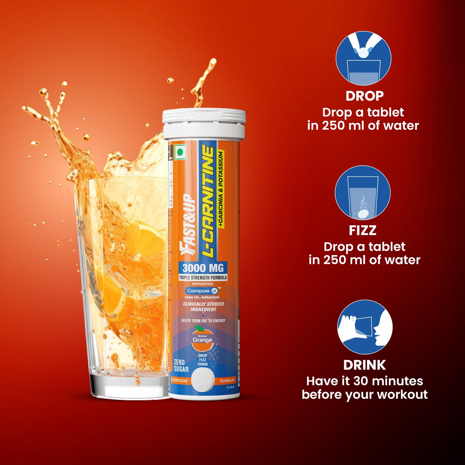 Fast&Up L-Carnitine 3000mg 10 Effervescent Tablets