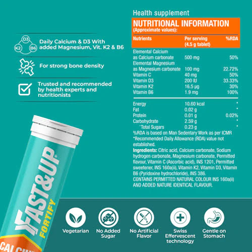 Fast&Up Fortify Calcium + D3 + K2 Effervescent -20 Orange