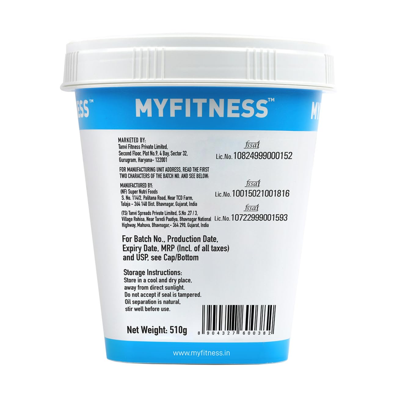 My Fitness Original Peanut Butter Smooth 510g