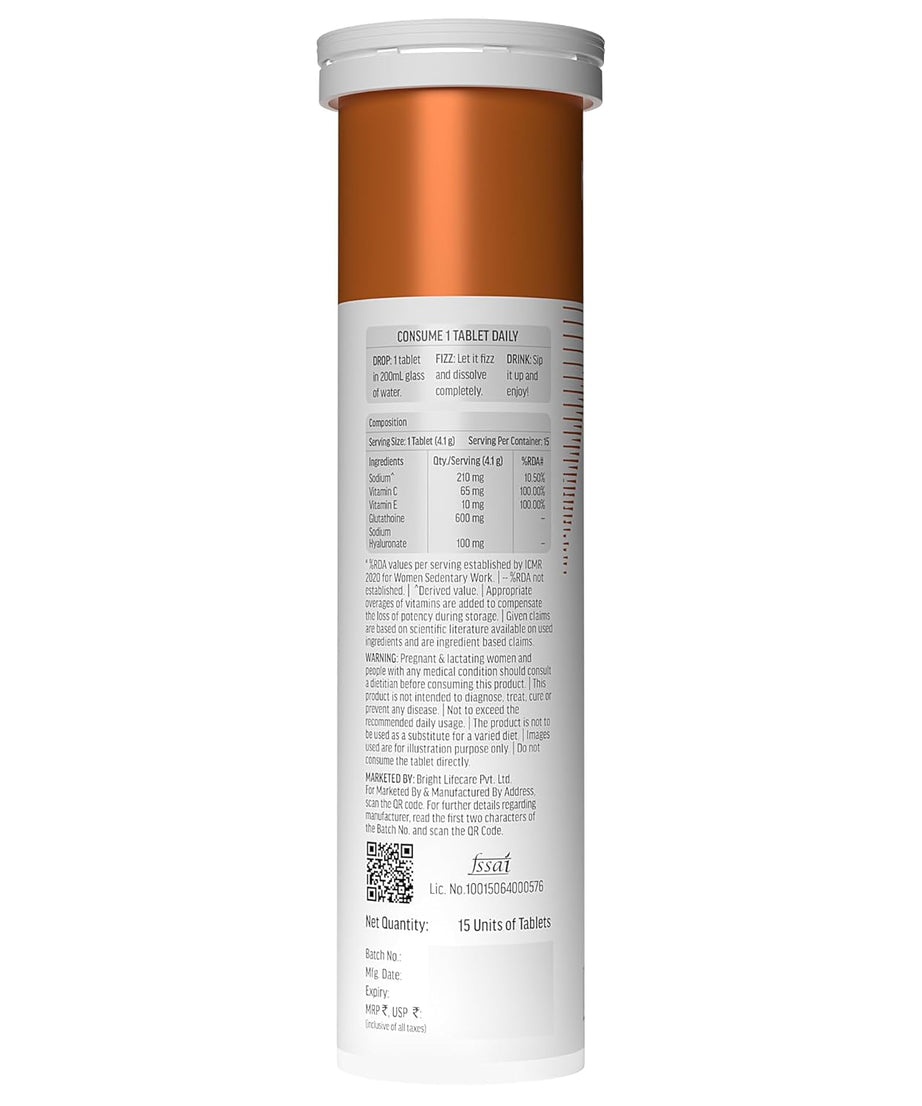 Hk Vitals Skin Glutathione with Vitamin C Orange Flavour 15 Effervescent Tablets