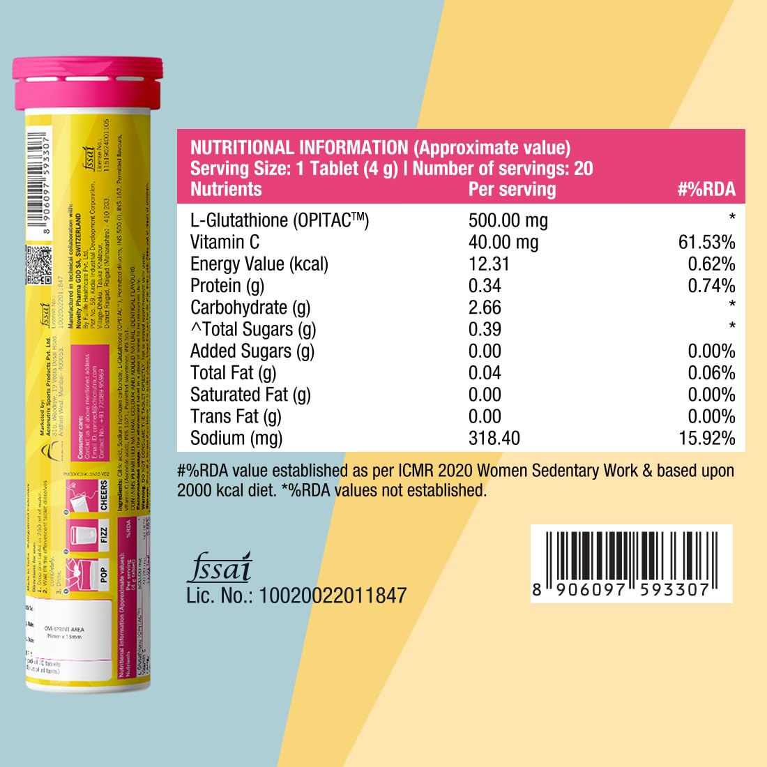 Fast&Up Chic Nutrix Glow Glutathione+Vit.C 20 Effervescent Tablets