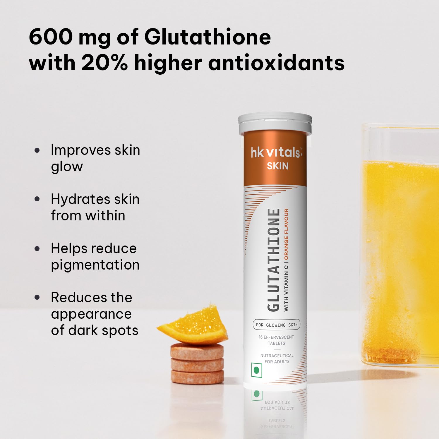 Hk Vitals Skin Glutathione with Vitamin C Orange Flavour 15 Effervescent Tablets