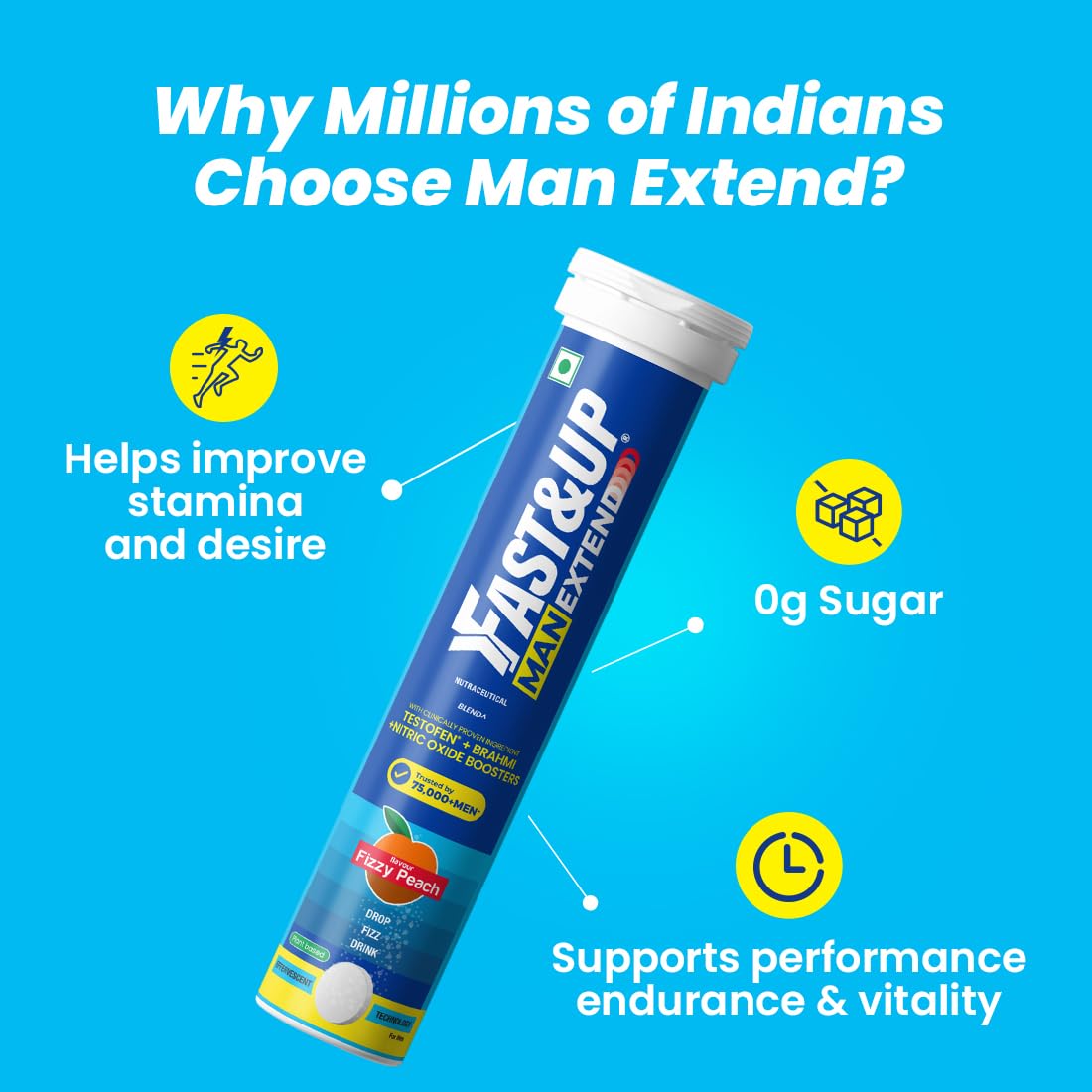 Fast&Up Man Extend | Testofen+Brahmi+Performance Boosters 20 Effervescent Tablets