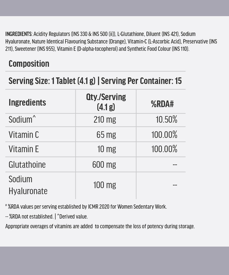 Hk Vitals Skin Glutathione with Vitamin C Orange Flavour 15 Effervescent Tablets