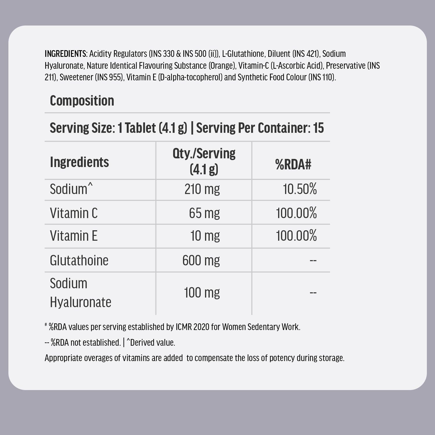 Hk Vitals Skin Glutathione with Vitamin C Orange Flavour 15 Effervescent Tablets