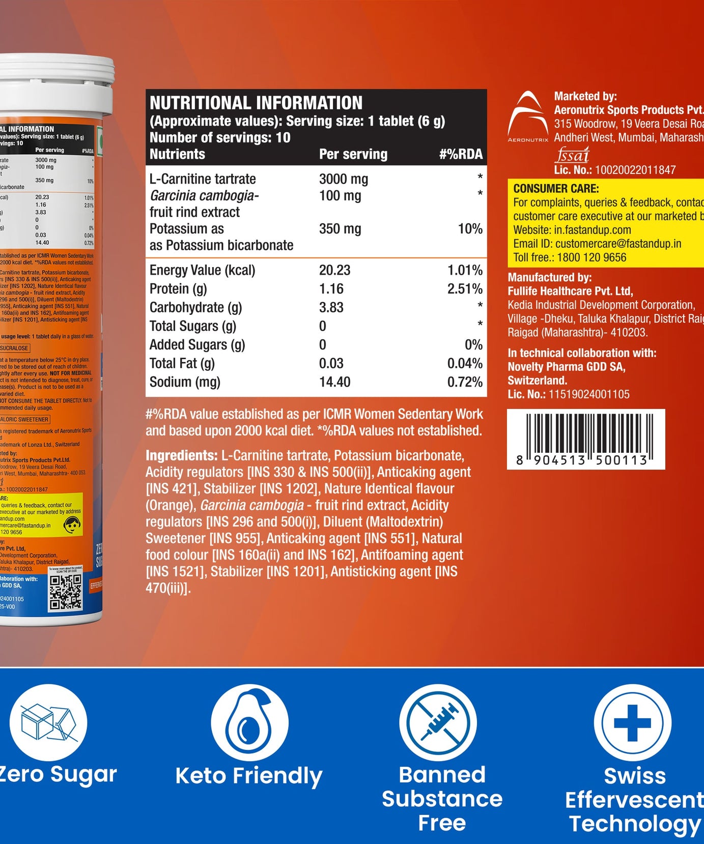 Fast&Up L-Carnitine 3000mg 10 Effervescent Tablets