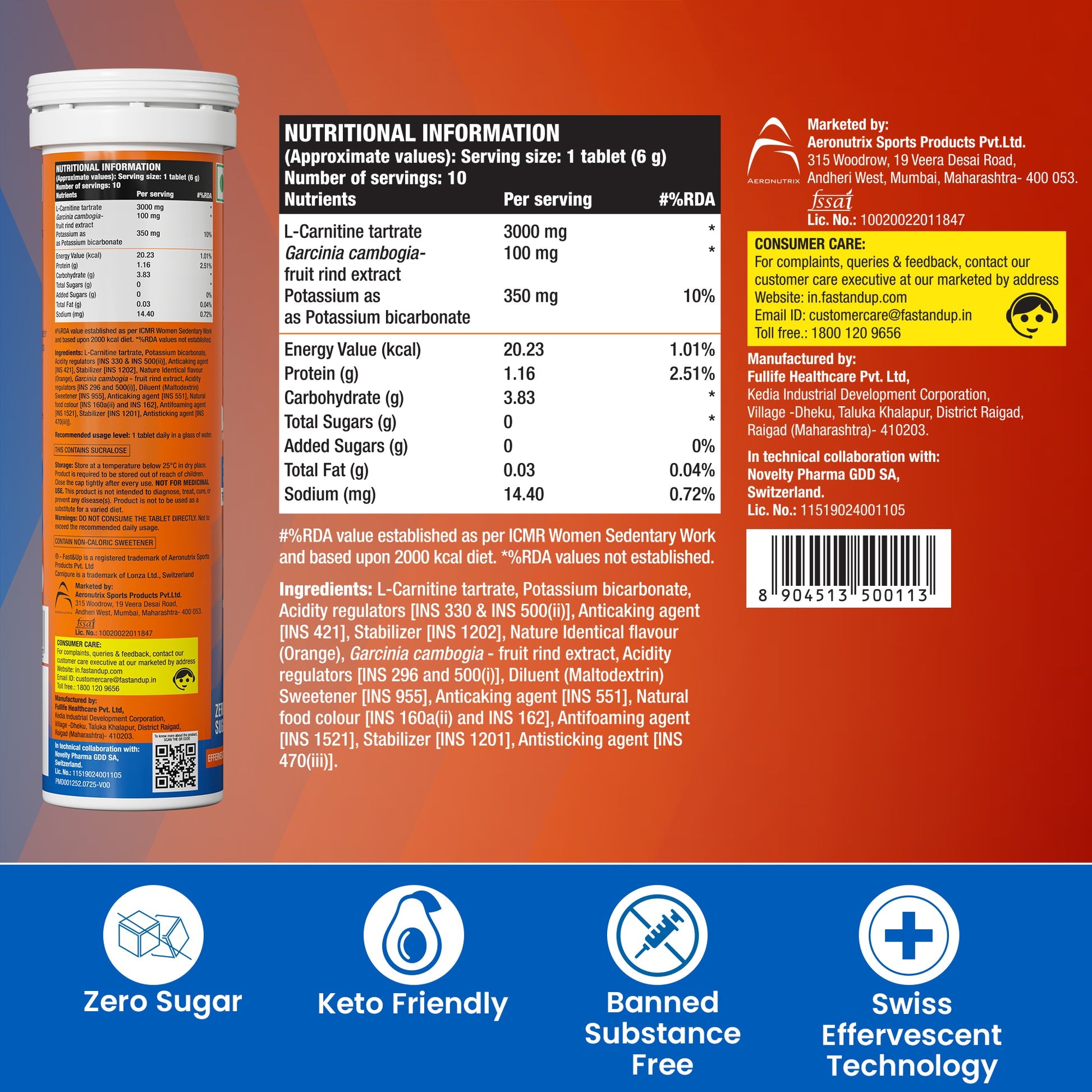 Fast&Up L-Carnitine 3000mg 10 Effervescent Tablets