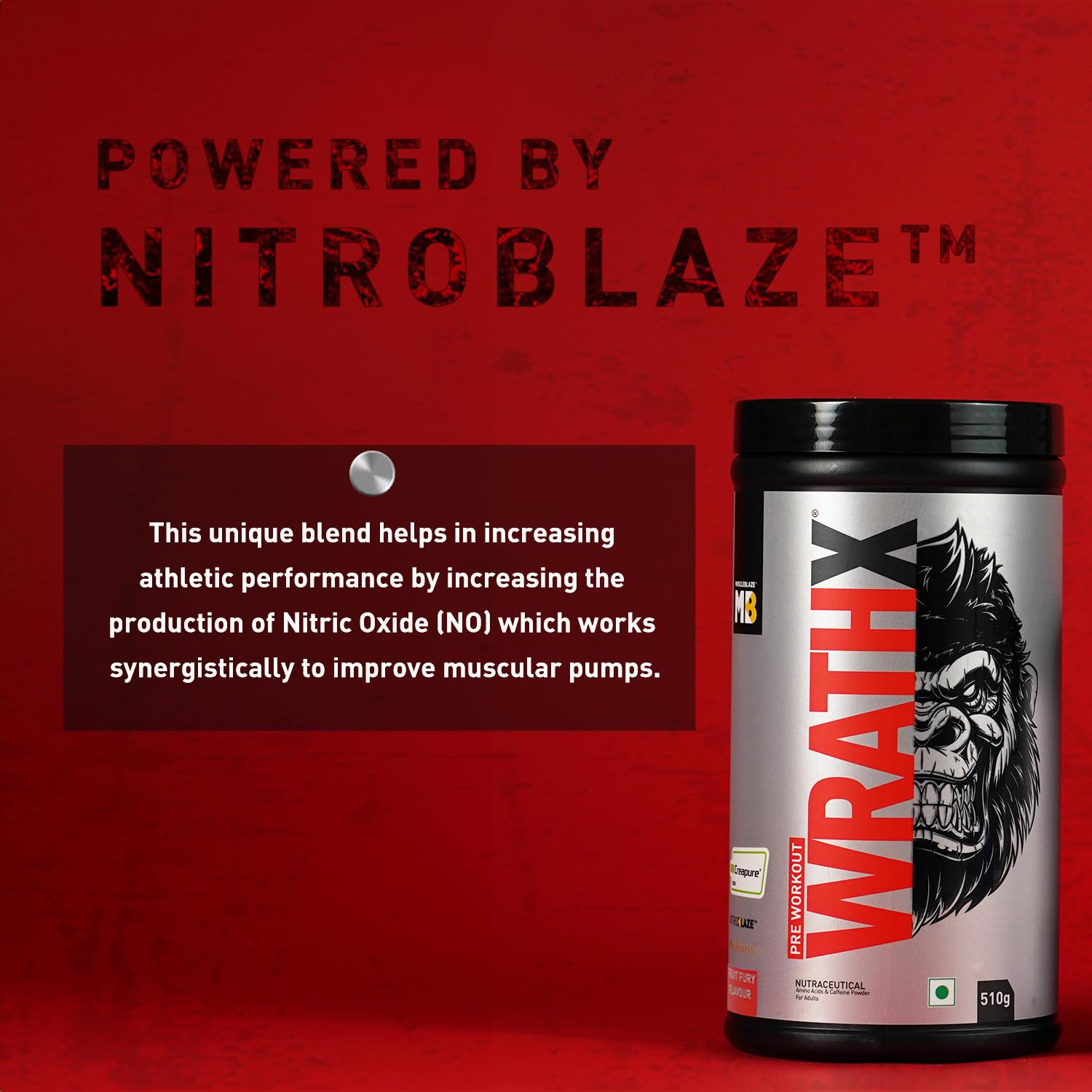 MuscleBlaze Wrathx Pre workout Fruit Fury Flavour 510g
