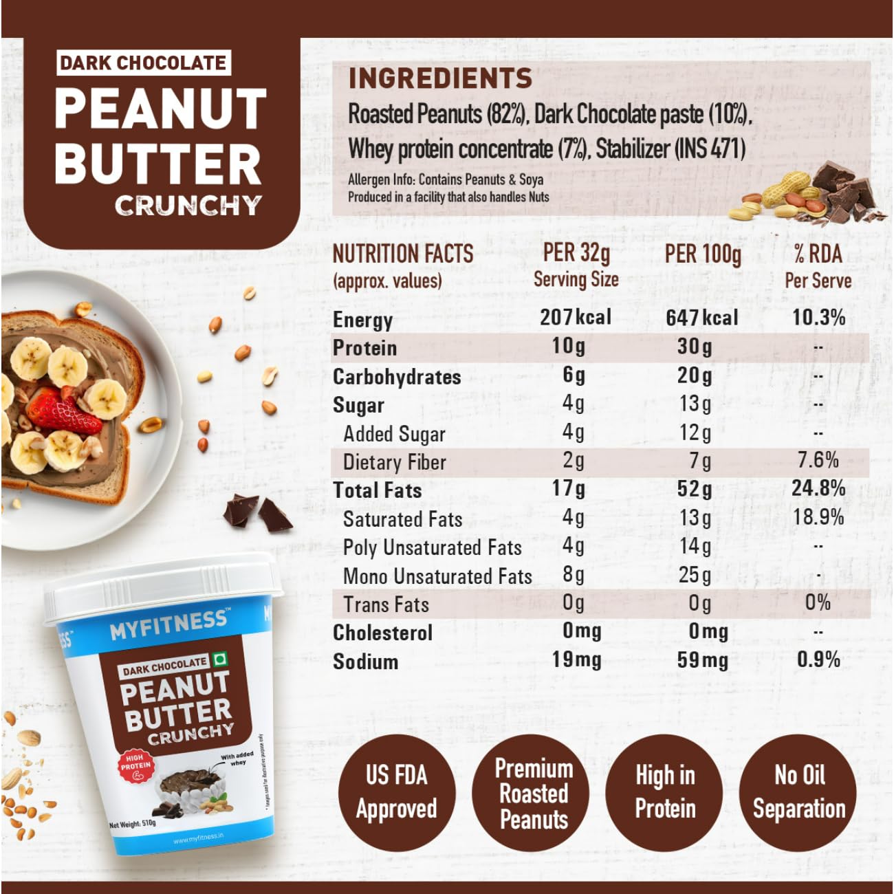 My Fitness Dark Chocolate Peanut Butter Crunchy 510g