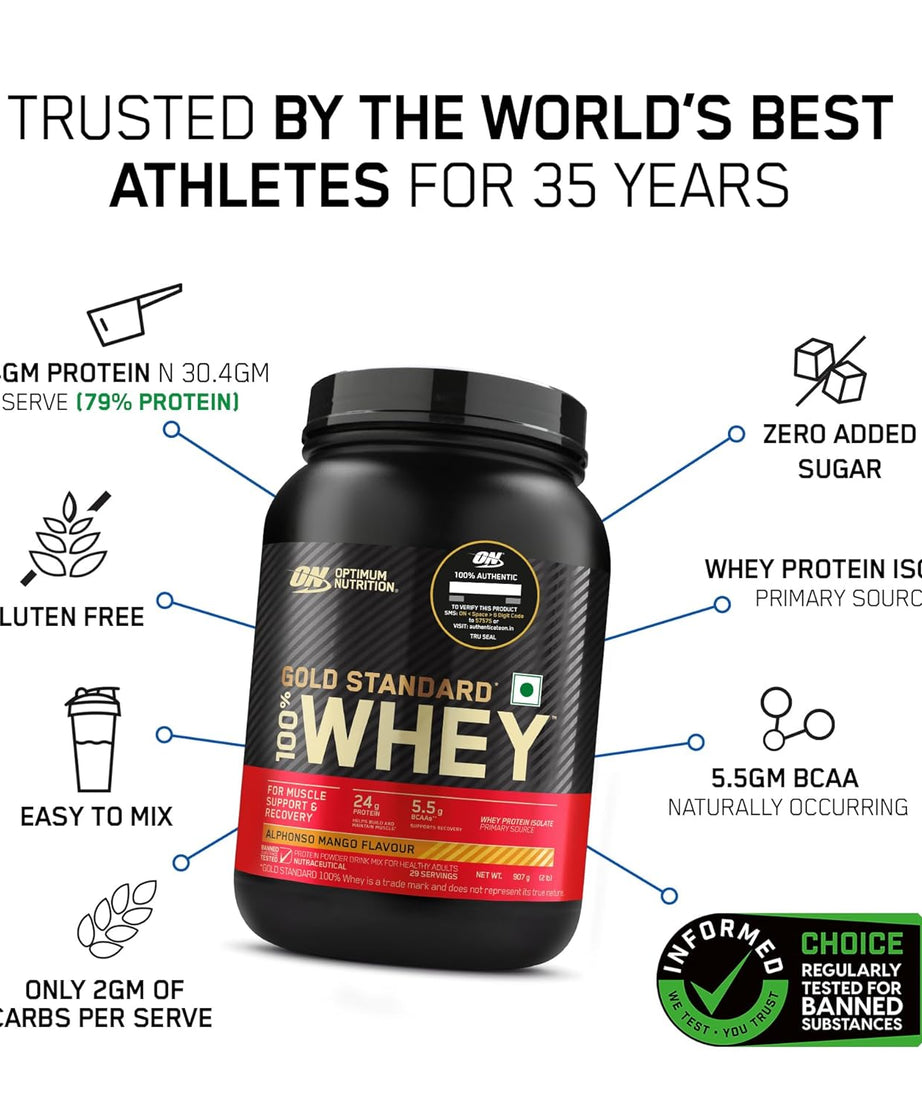 Optimum Nutrition Gold Standard 100% Whey Alphonso Mango Flavour 907g