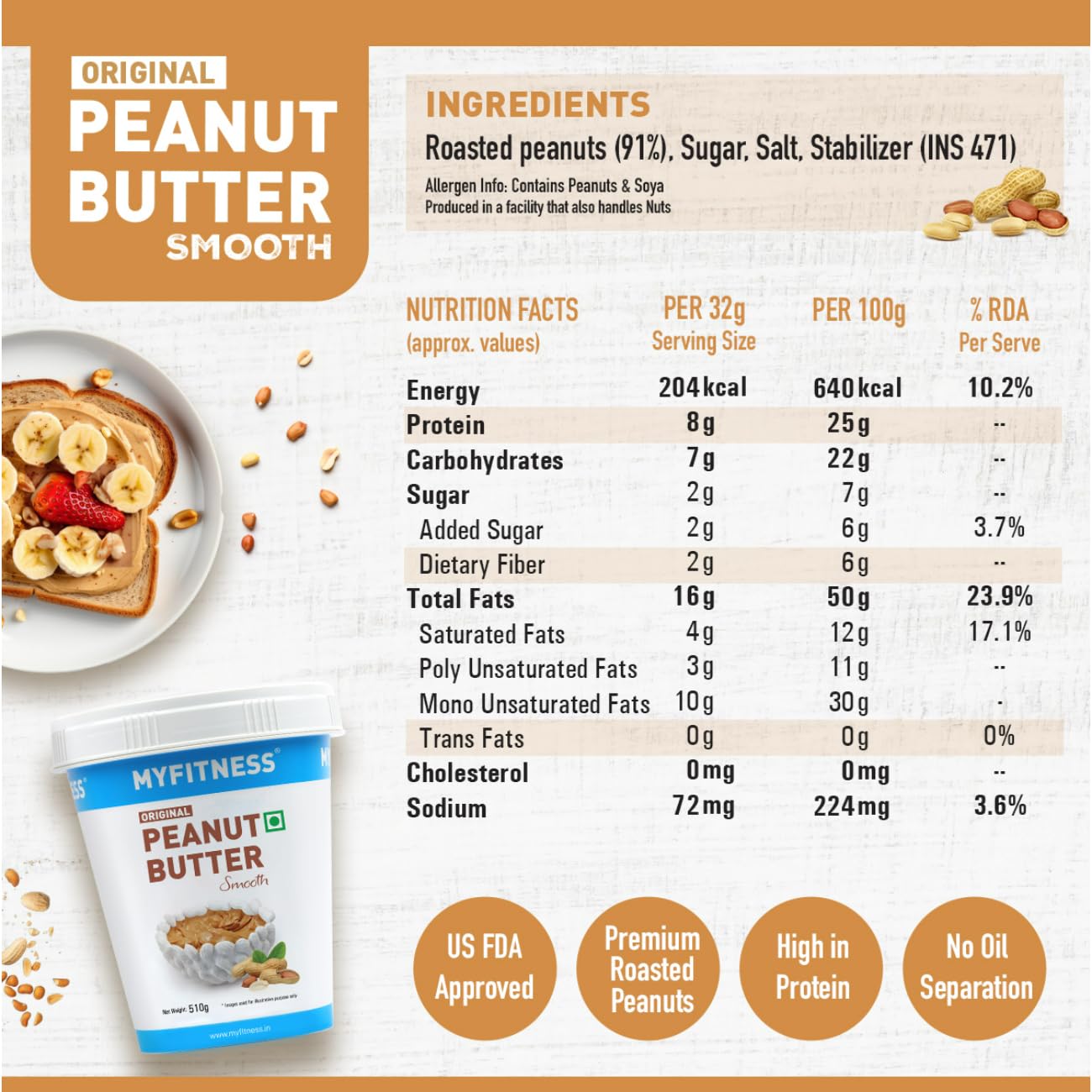 My Fitness Original Peanut Butter Smooth 510g