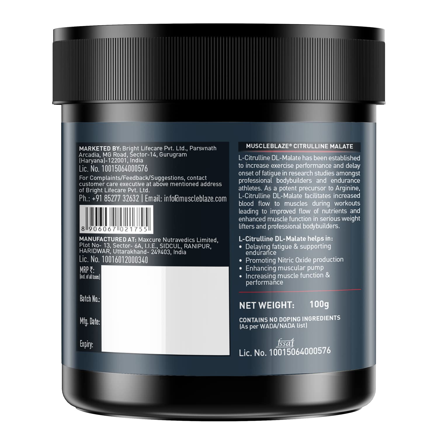 MuscleBlaze Citrulline Malate 100g