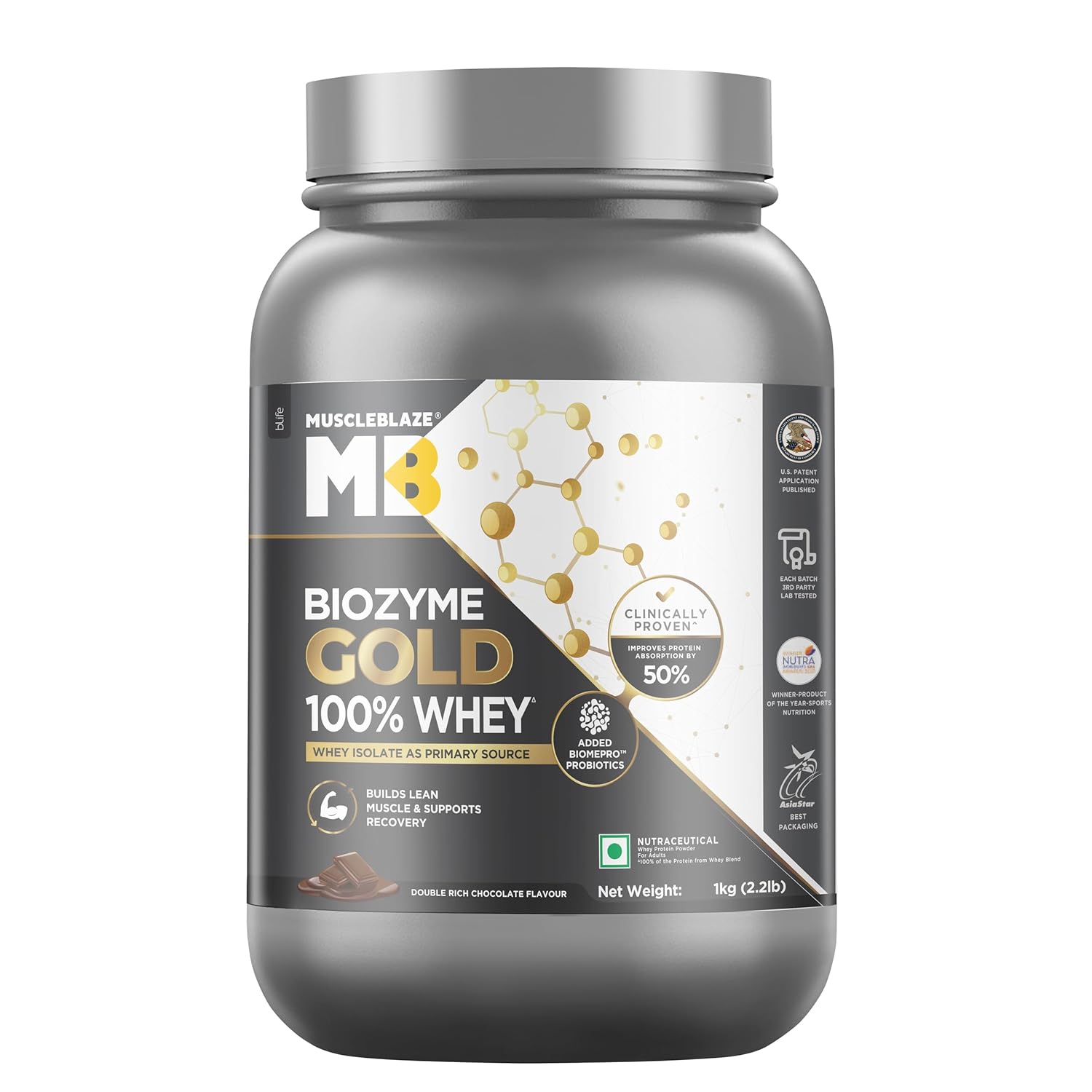 MuscleBlaze Biozyme Gold 100% Whey 1kg