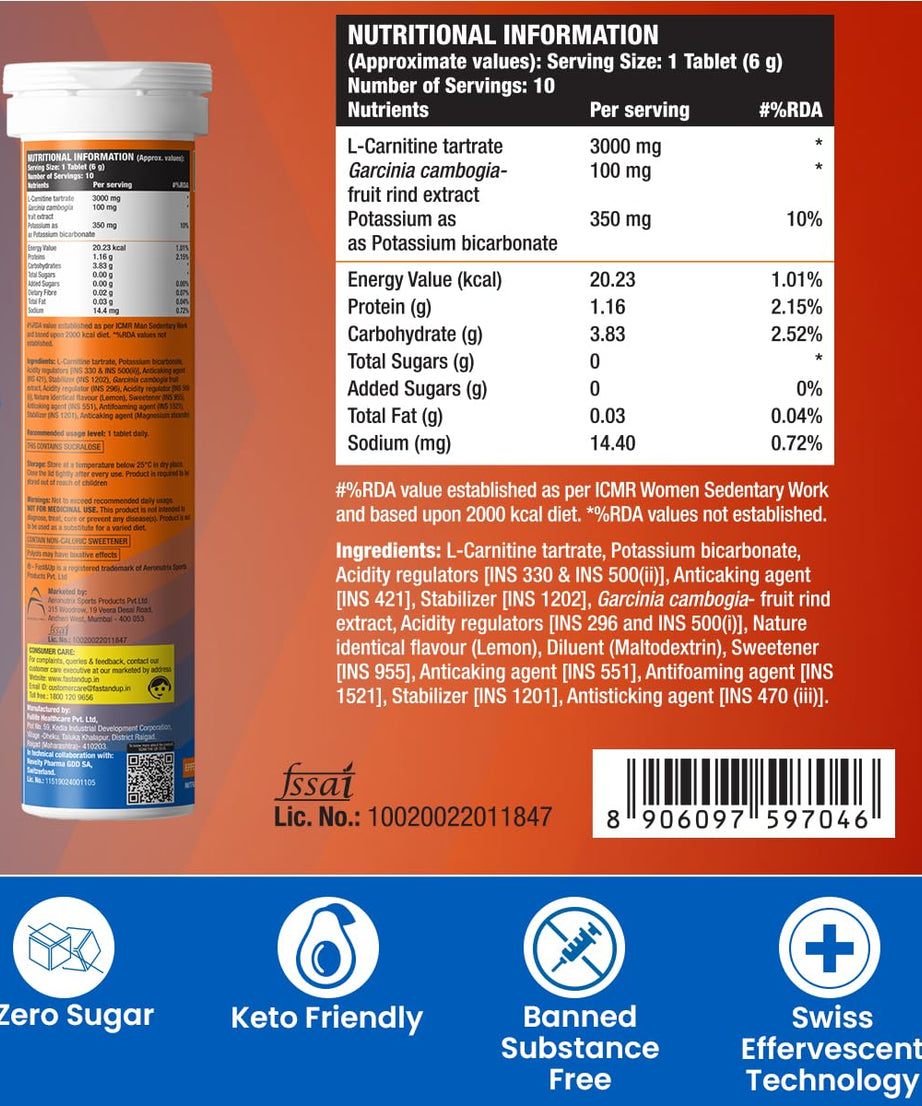 Fast&Up L-Carnitine 3000mg 10 Effervescent Tablets