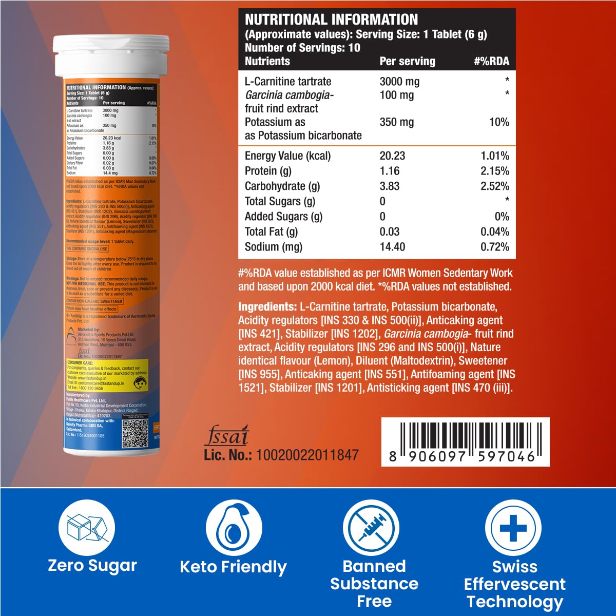Fast&Up L-Carnitine 3000mg 10 Effervescent Tablets
