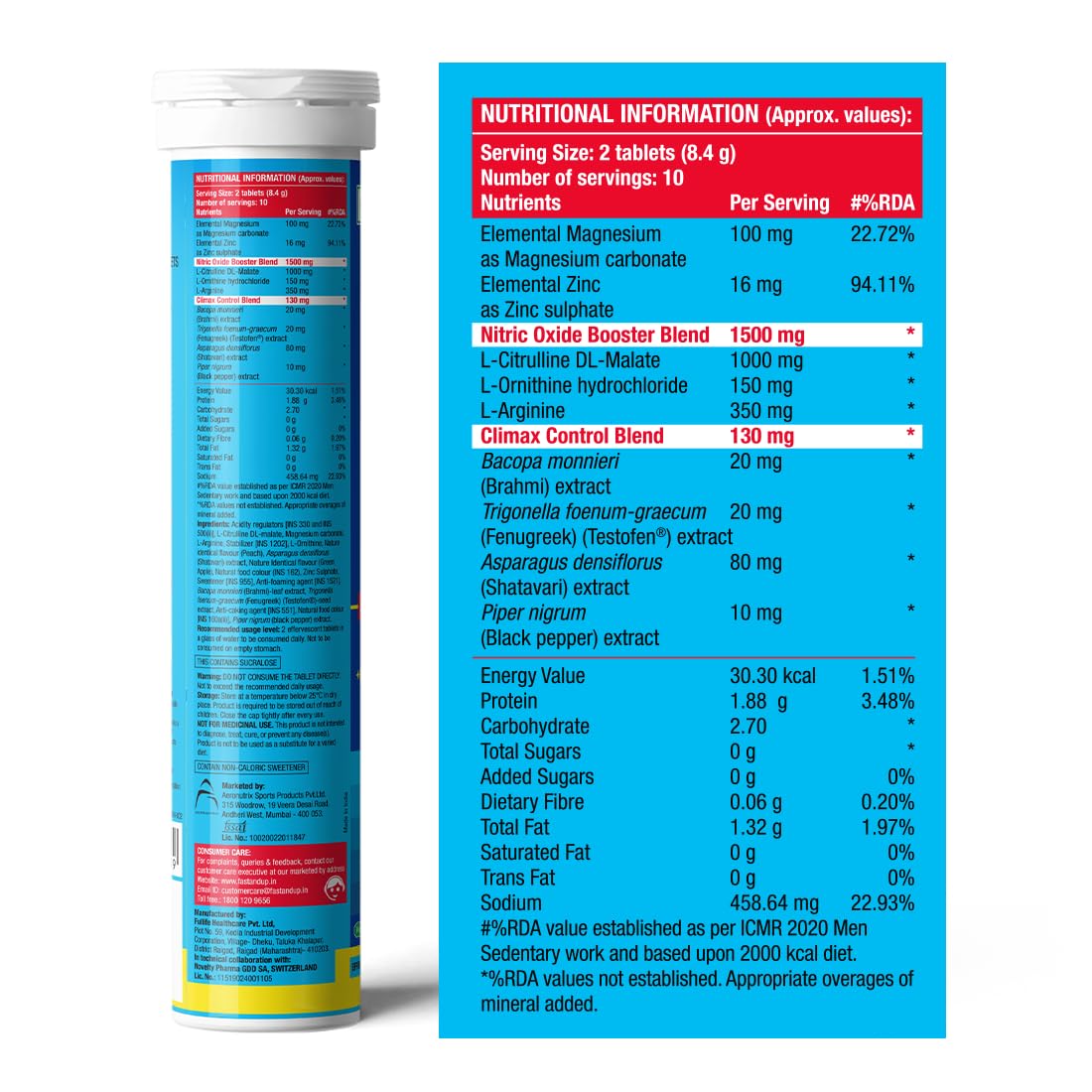 Fast&Up Man Extend | Testofen+Brahmi+Performance Boosters 20 Effervescent Tablets