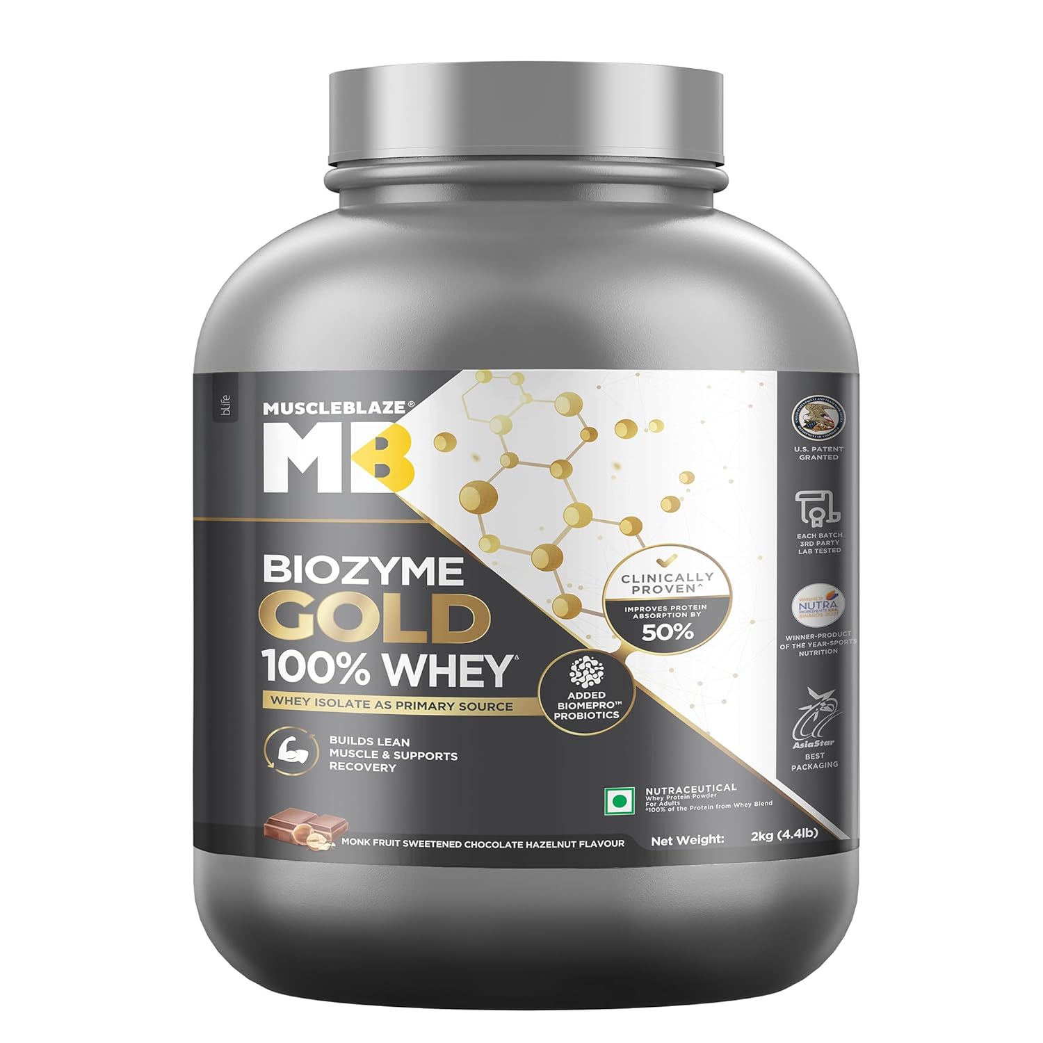MuscleBlaze Biozyme Gold 100% Whey 2kg
