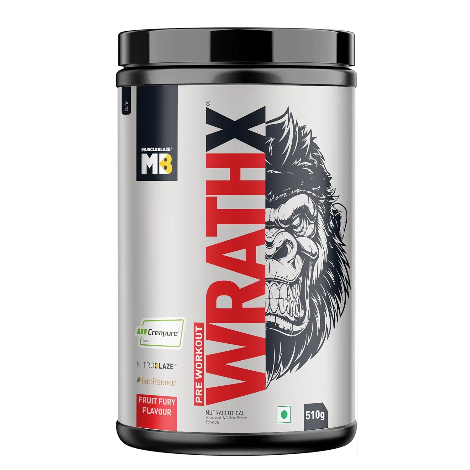 MuscleBlaze Wrathx Pre workout Fruit Fury Flavour 510g