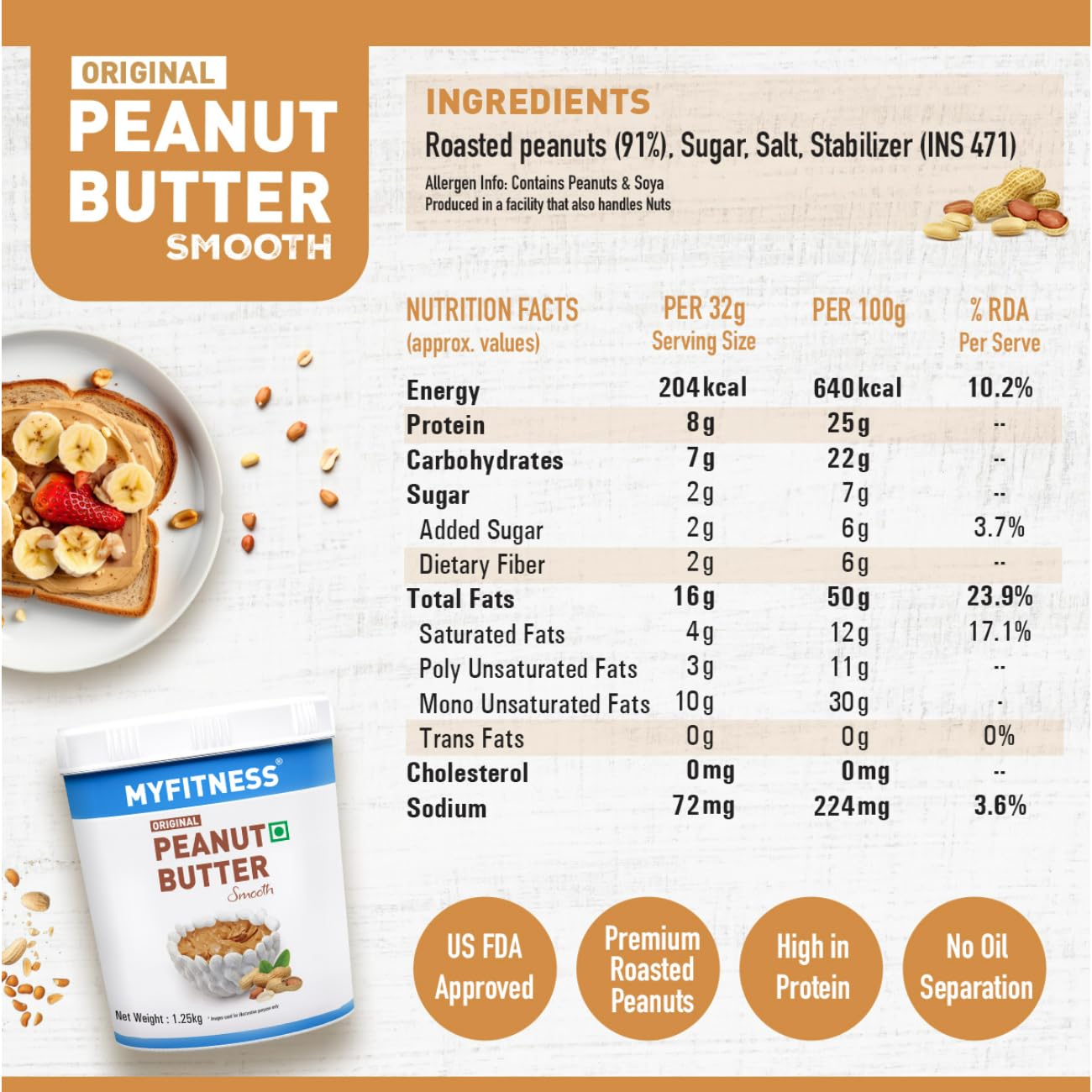 My Fitness Original Peanult Butter Orginal Smooth 1.25kg