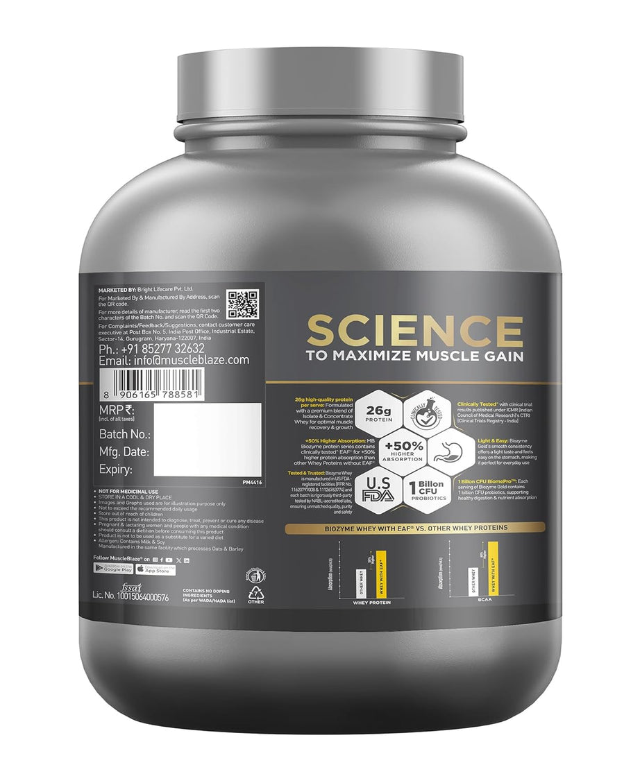MuscleBlaze Biozyme Gold 100% Whey 2kg