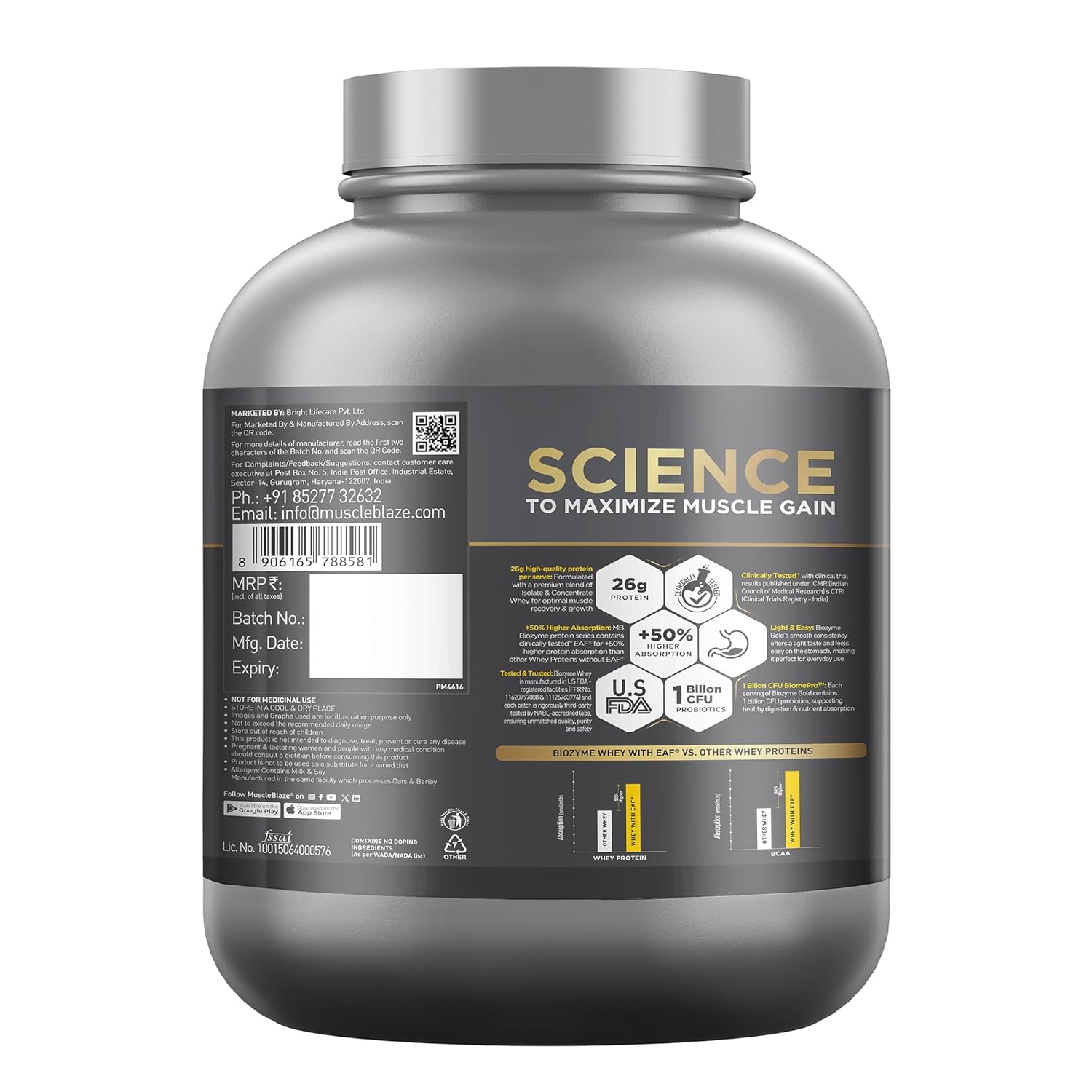 MuscleBlaze Biozyme Gold 100% Whey 2kg