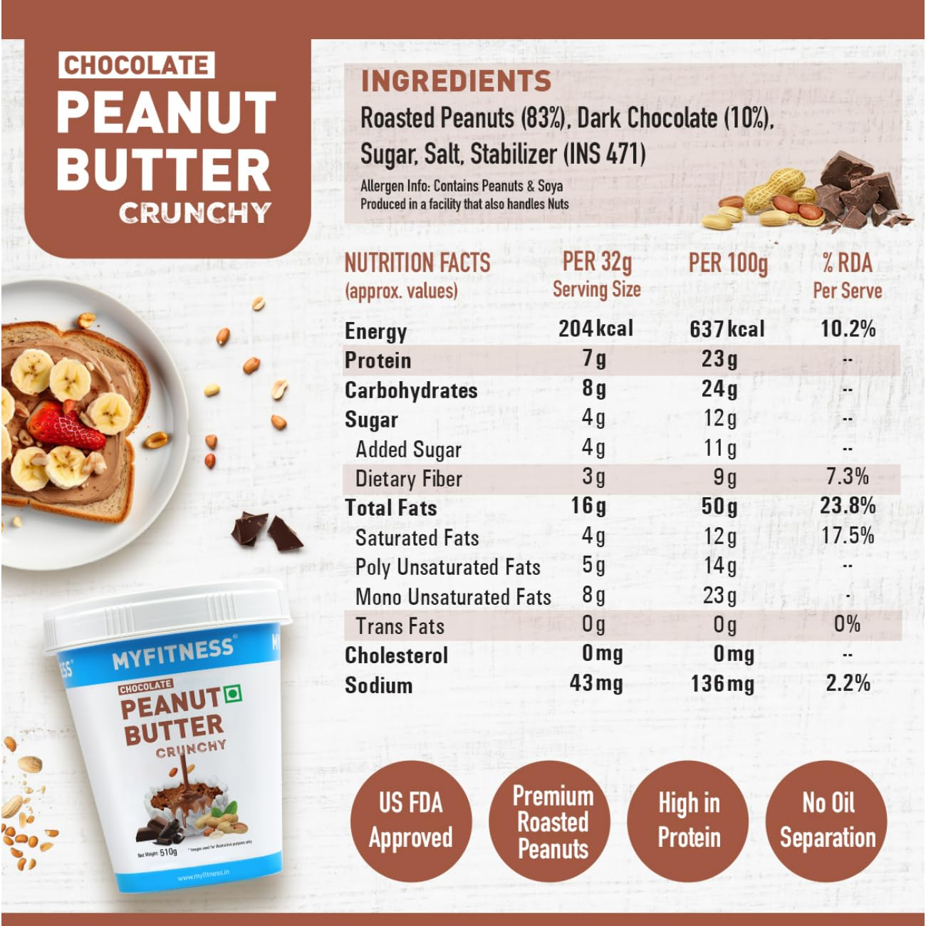 My Fitness Chocolate Peanult Butter Crunchy 510g