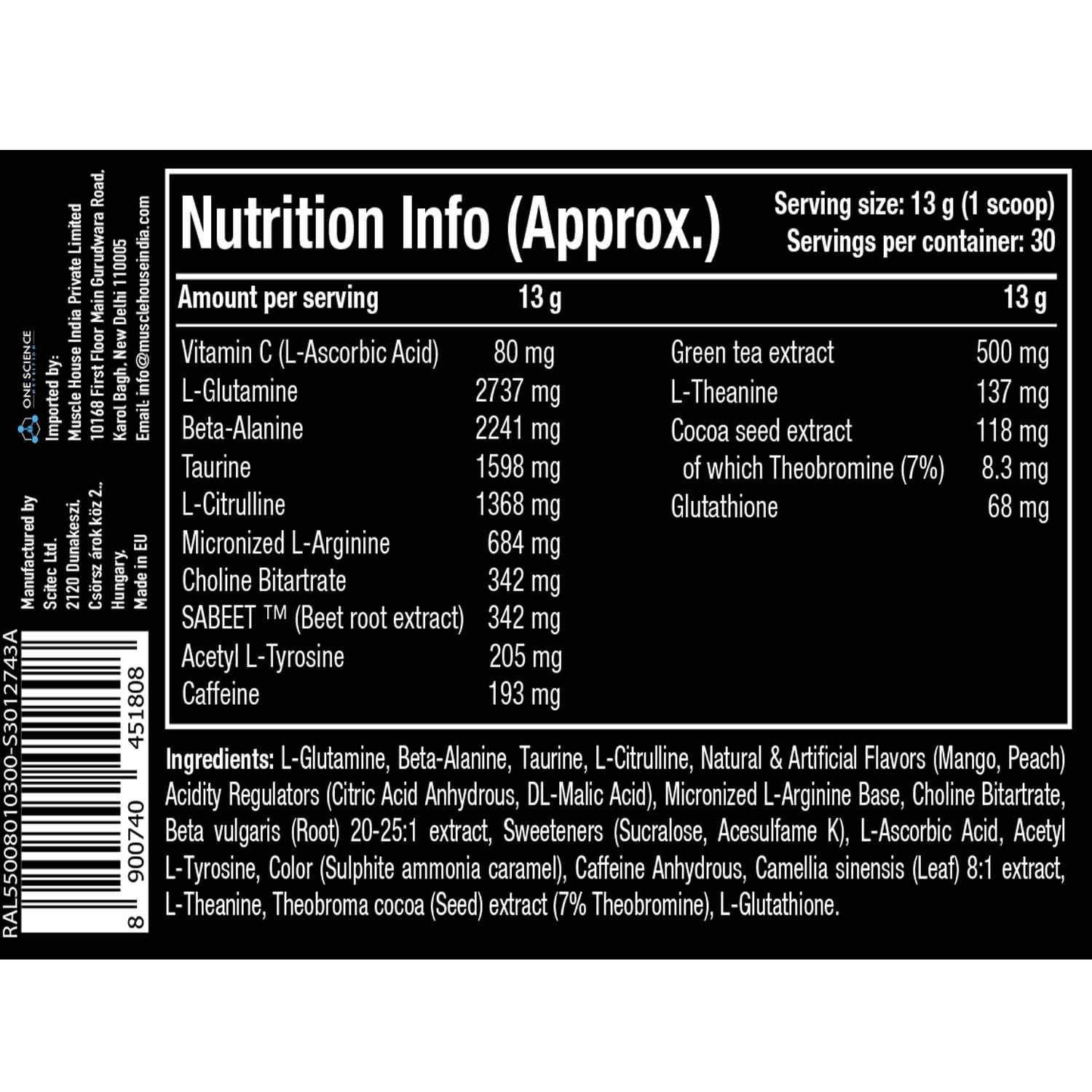 One Science Nutrition Pre-Workout Energy Booster Ghost Mango- 390g