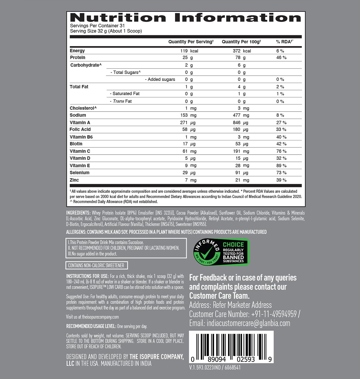 Isopure Low carb Whey Isolate 1kg