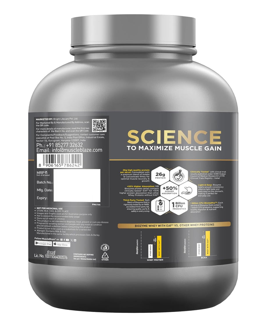 MuscleBlaze Biozyme Gold 100% Whey 2kg