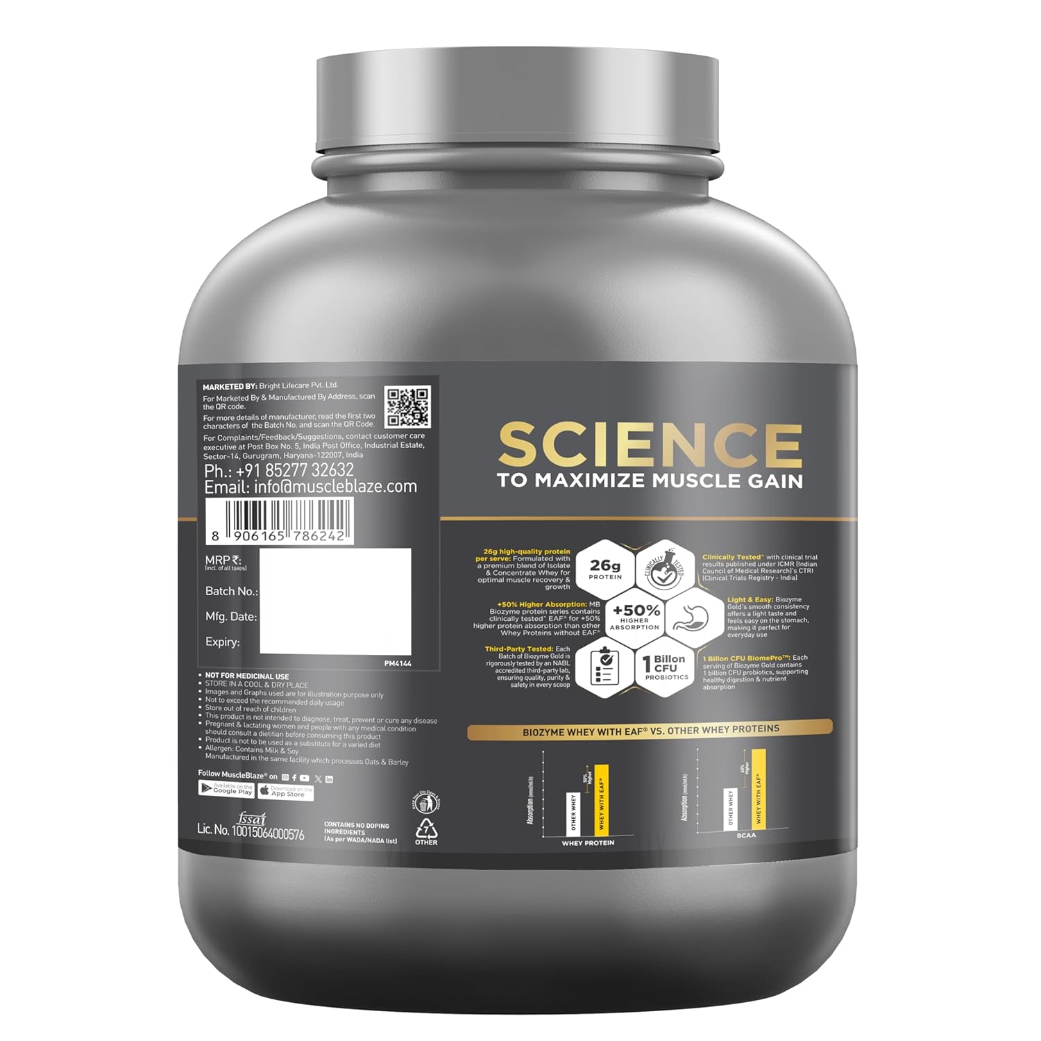 MuscleBlaze Biozyme Gold 100% Whey 2kg