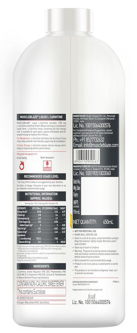 MuscleBlaze L-Carnitine 1100 Mg 450ml