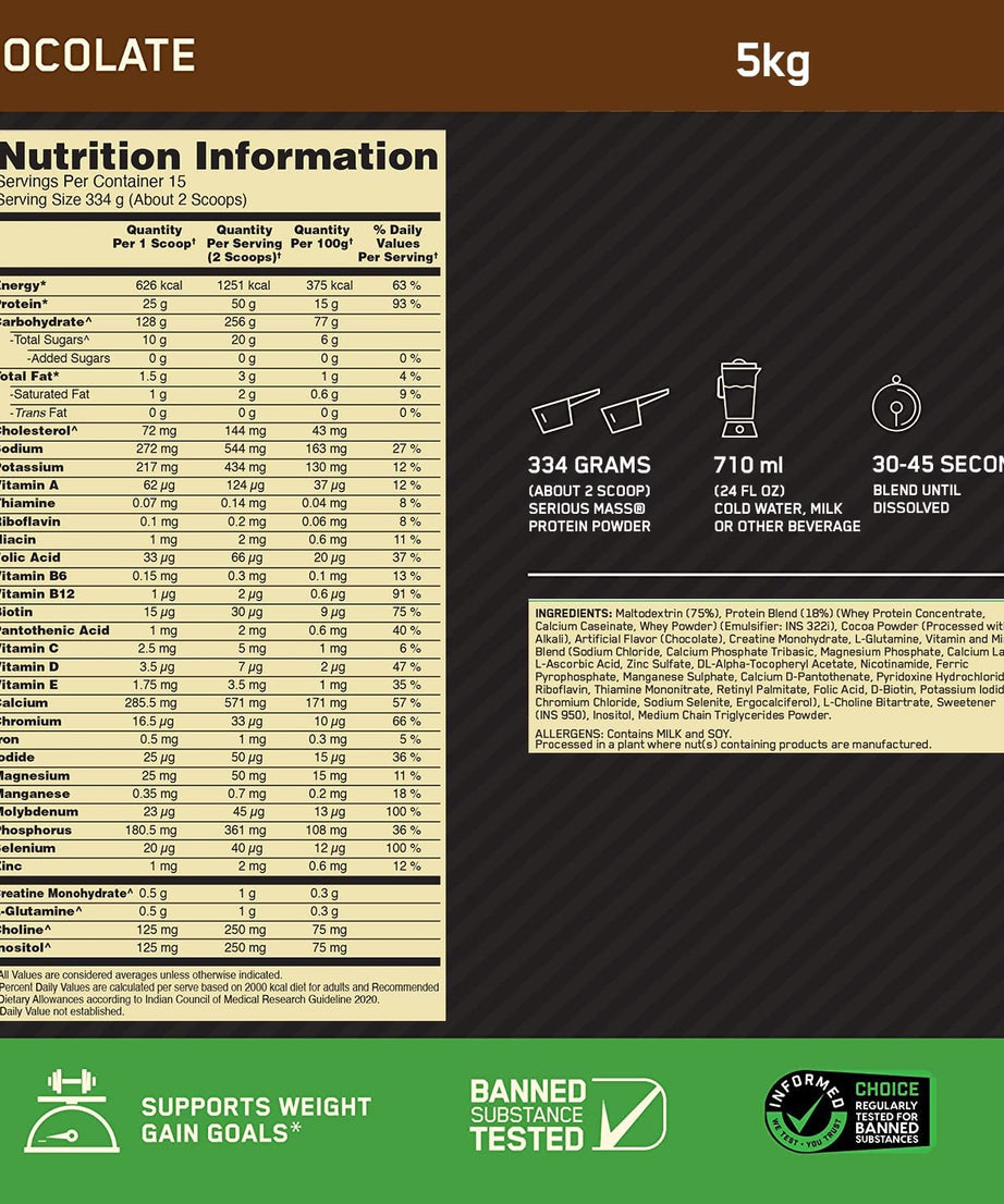 Optimum Nutrition Serious Mass Chocolate Flavour 5kg