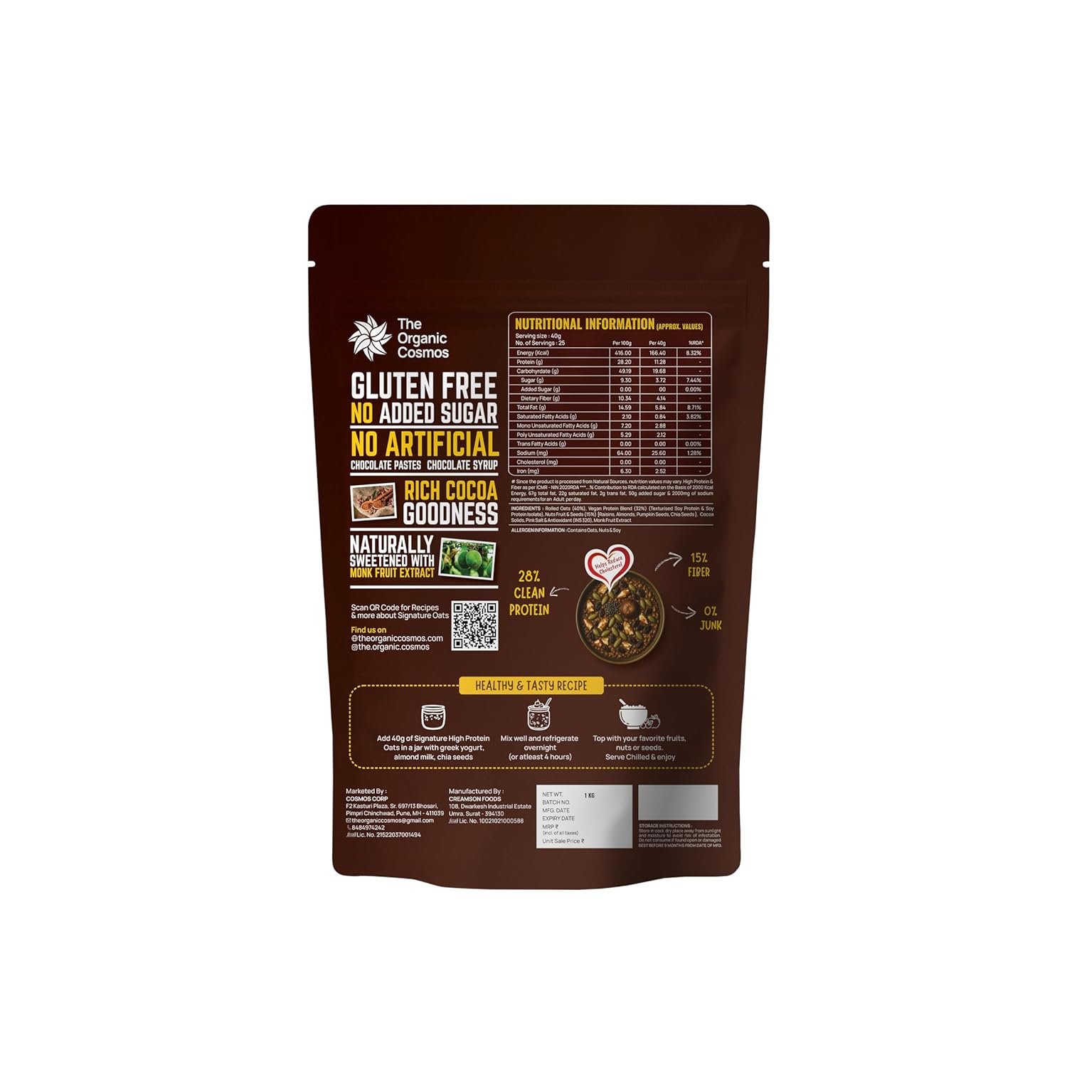 The Organic Cosmos High Protein Oats 1kg