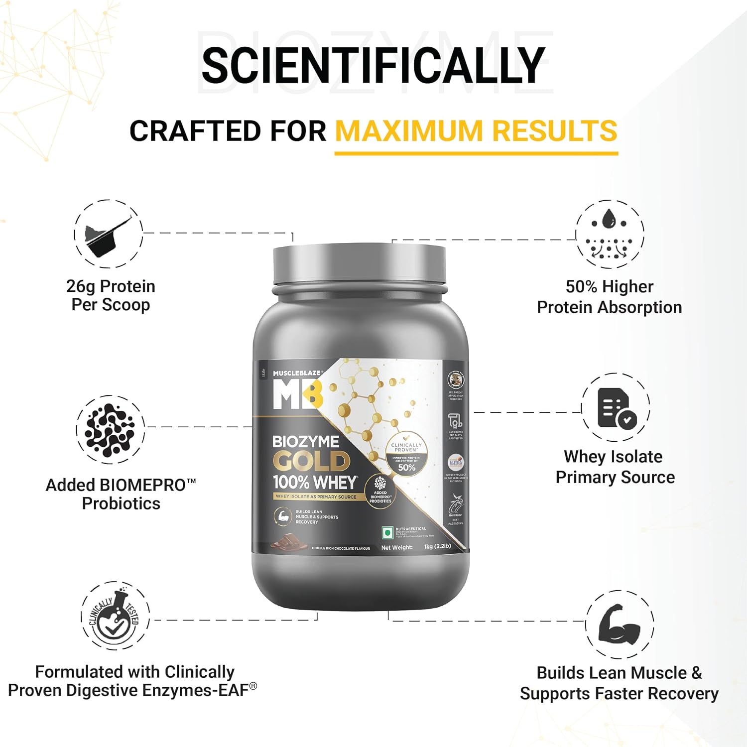 MuscleBlaze Biozyme Gold 100% Whey 1kg