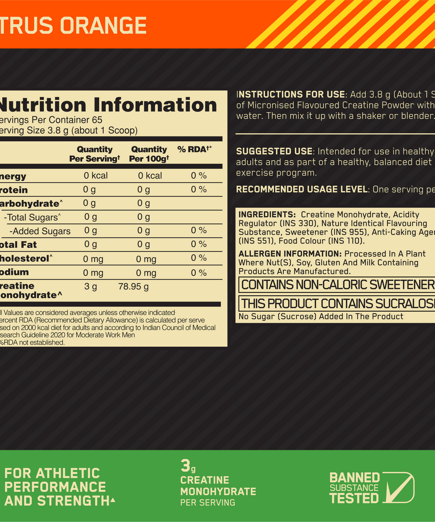Optimum Nutrition Micronised Creatine Citrus 250g