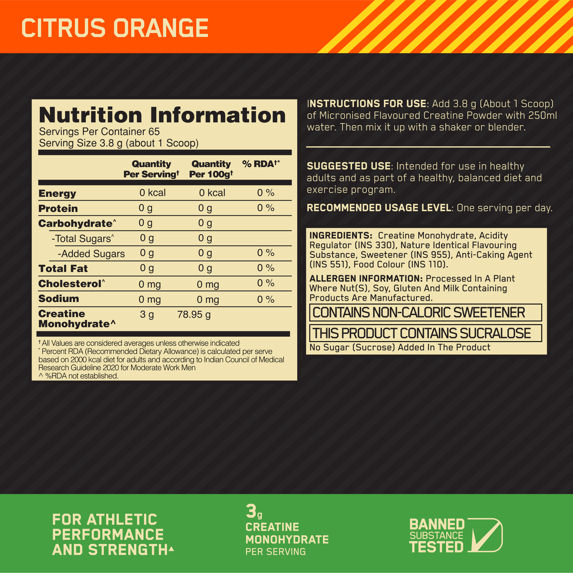 Optimum Nutrition Micronised Creatine Citrus 250g