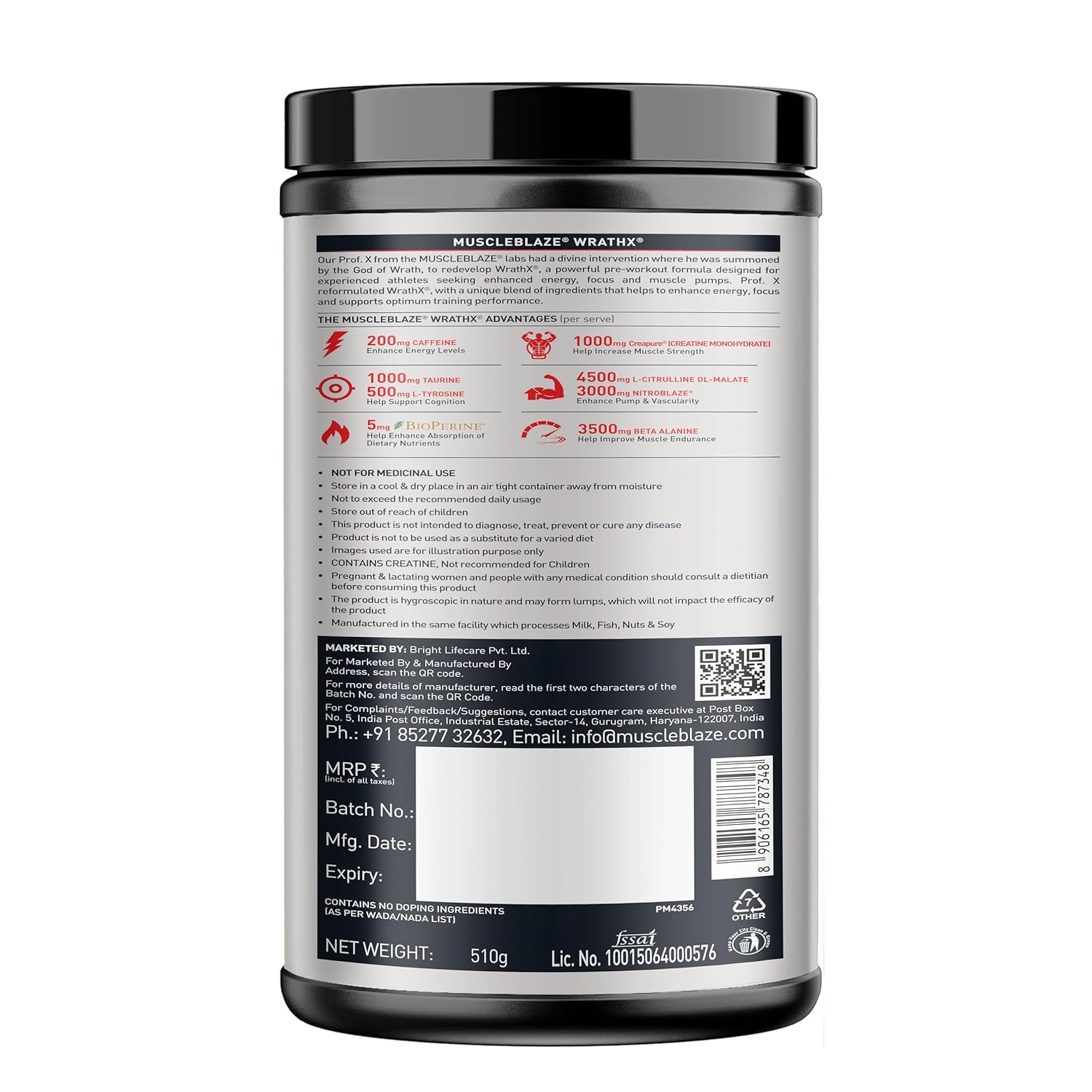 Muscleblaze Wrathx Pre workout 510g