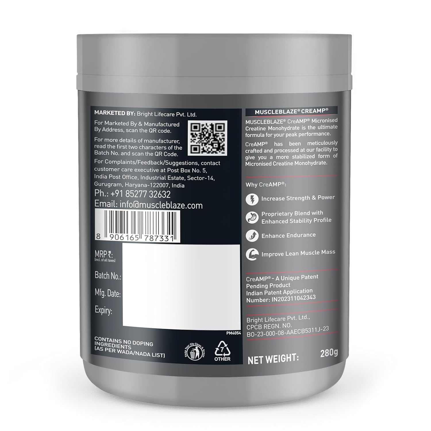 MuscleBlaze Creamp 280g