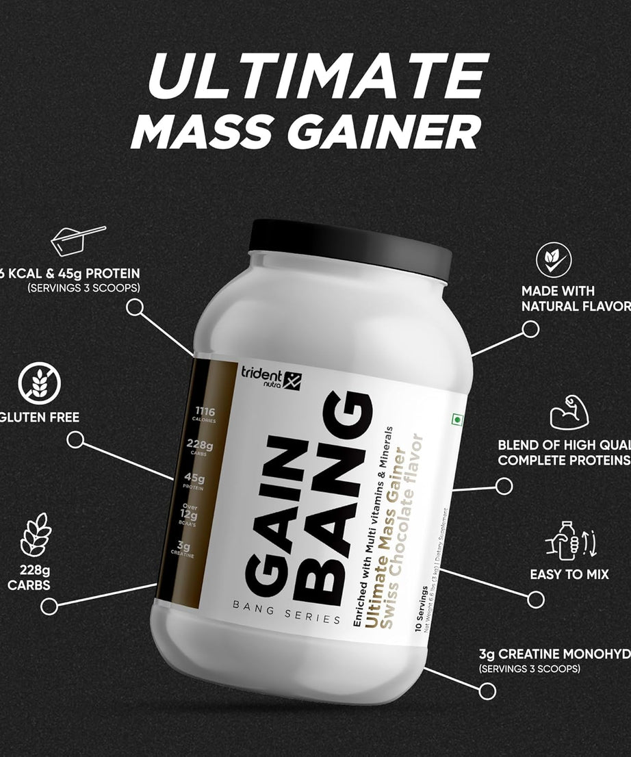 Trident Nutra Gain Bang Ultimate Mass gainer Swiss 3kg