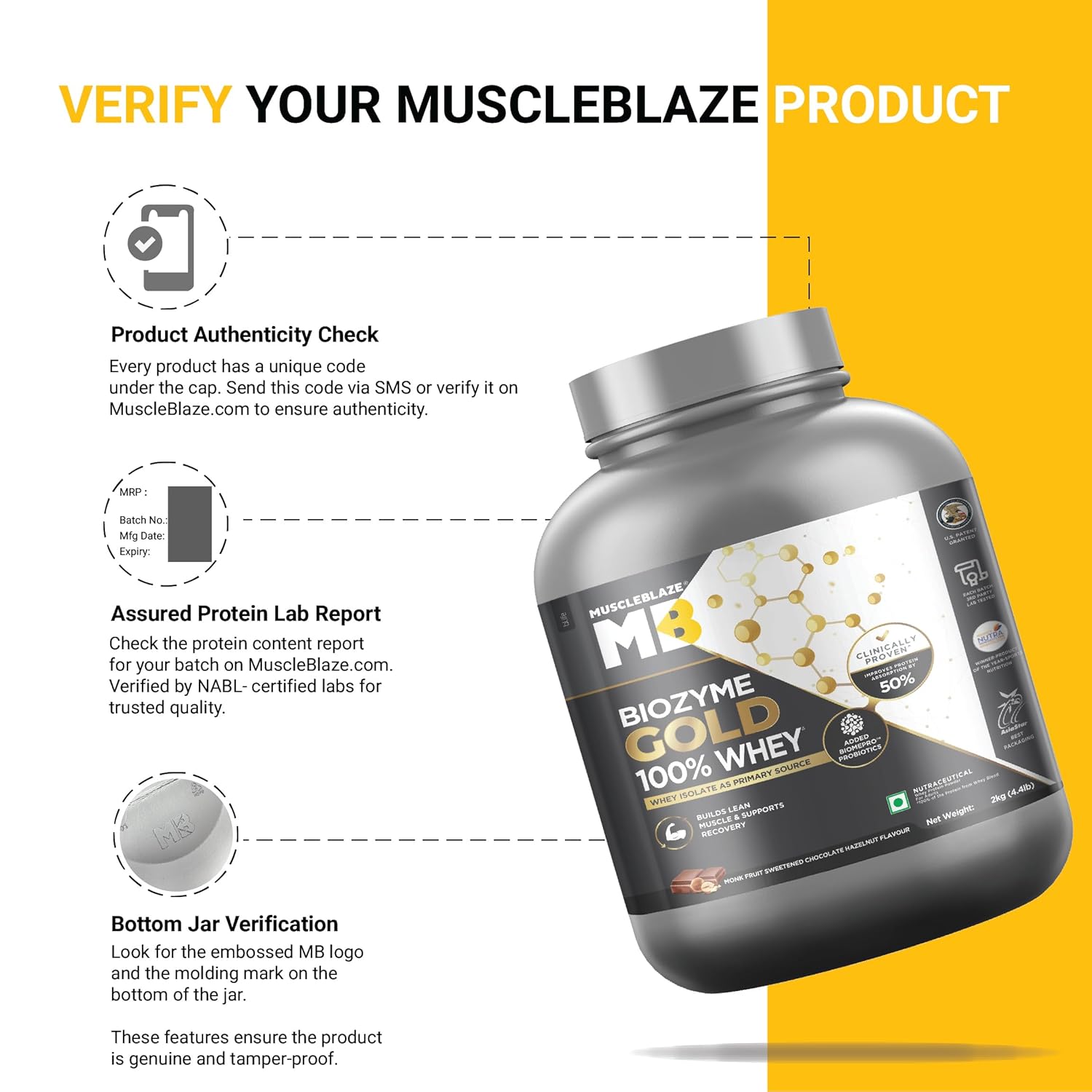 MuscleBlaze Biozyme Gold 100% Whey 2kg