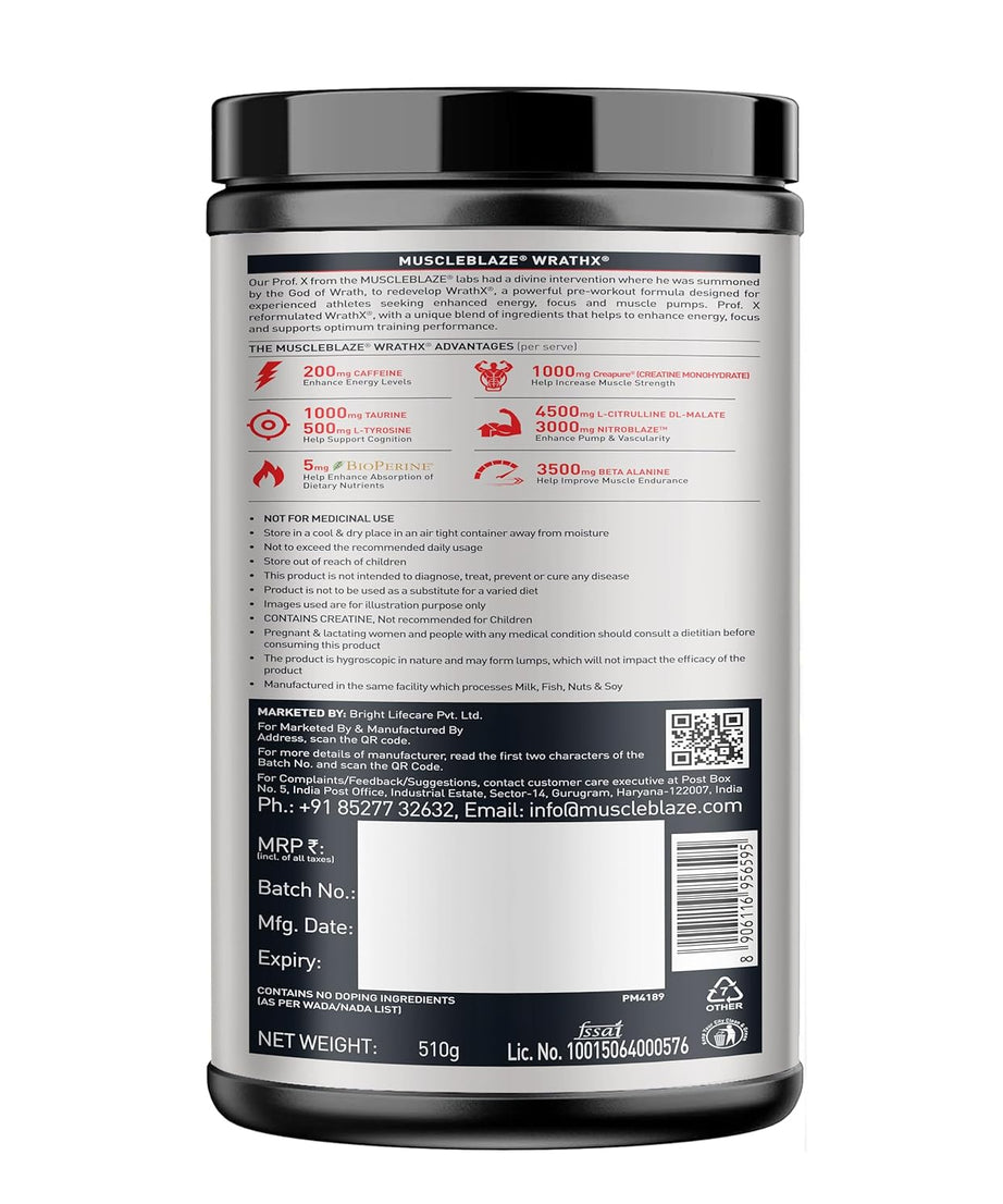 MuscleBlaze Wrathx Pre workout Fruit Fury Flavour 510g