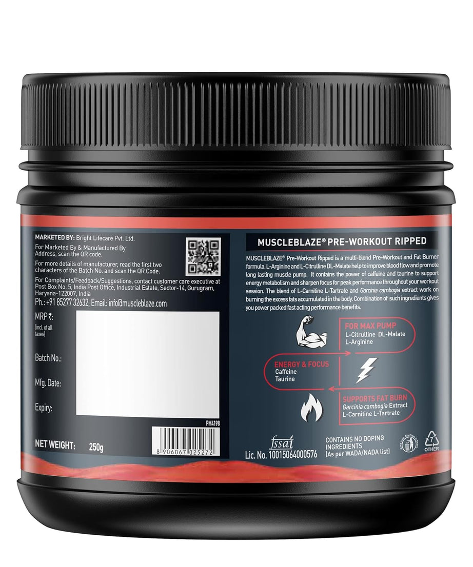MuscleBlaze Pre-Workout Ripped 250g