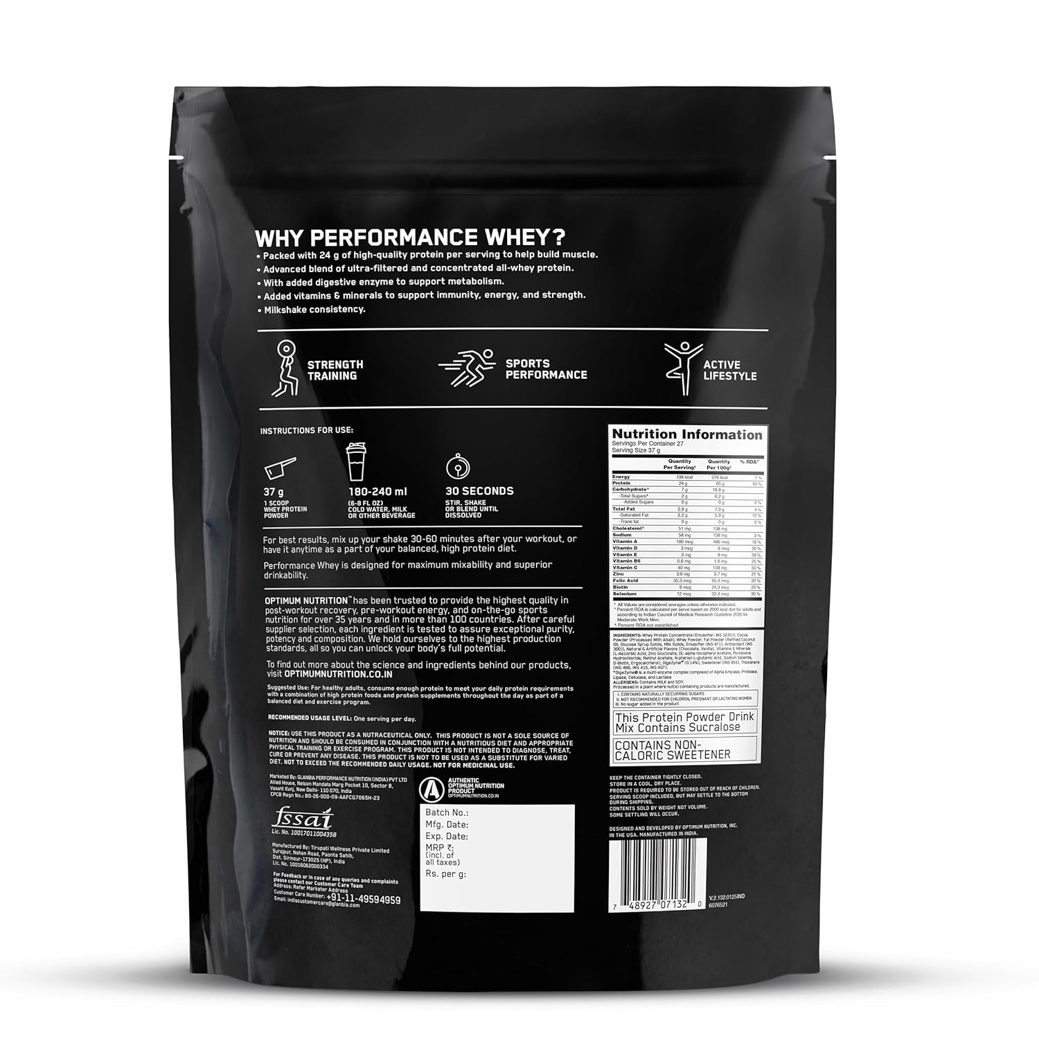 Optimum Nutrition Performance Whey Bag 1kg