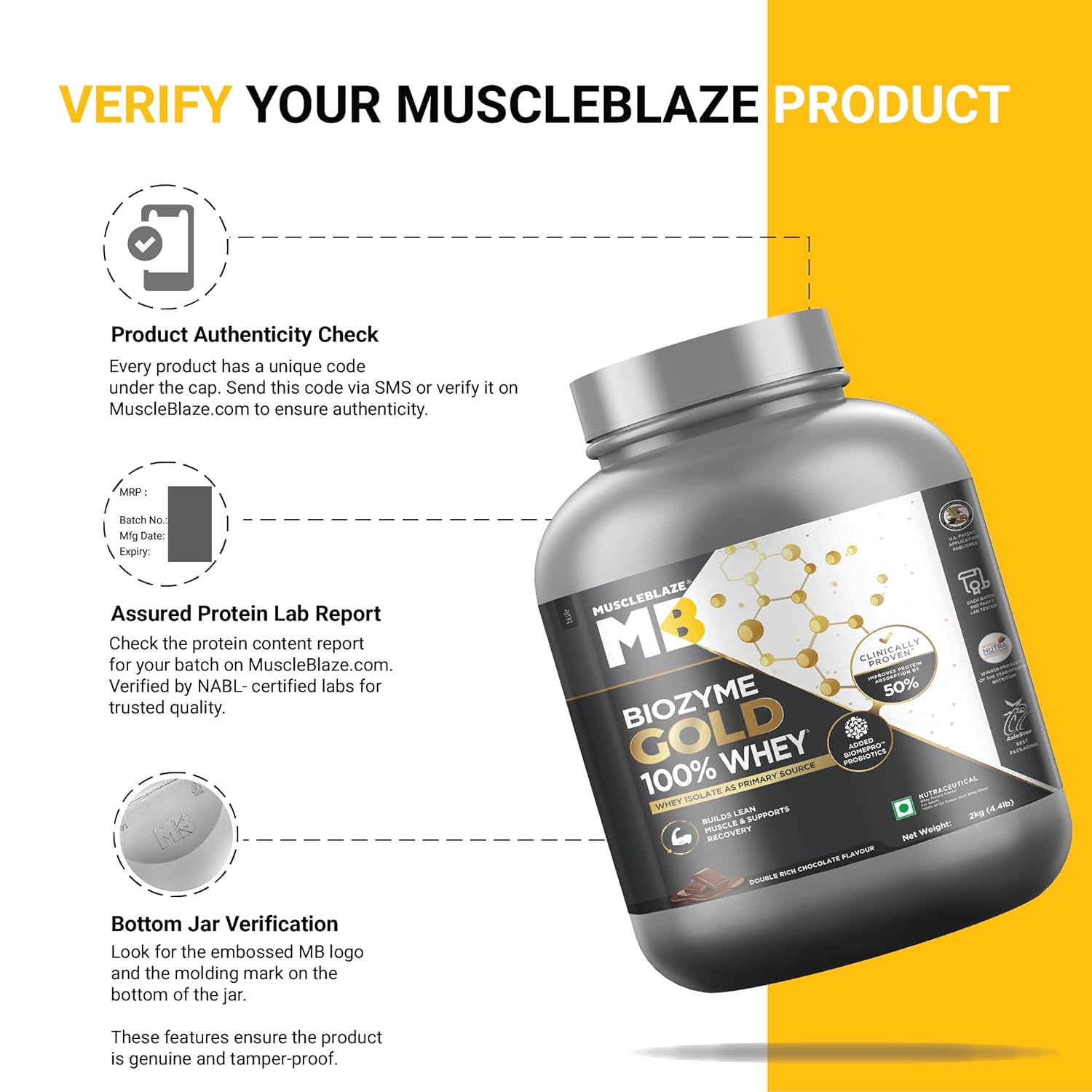 MuscleBlaze Biozyme Gold 100% Whey 2kg