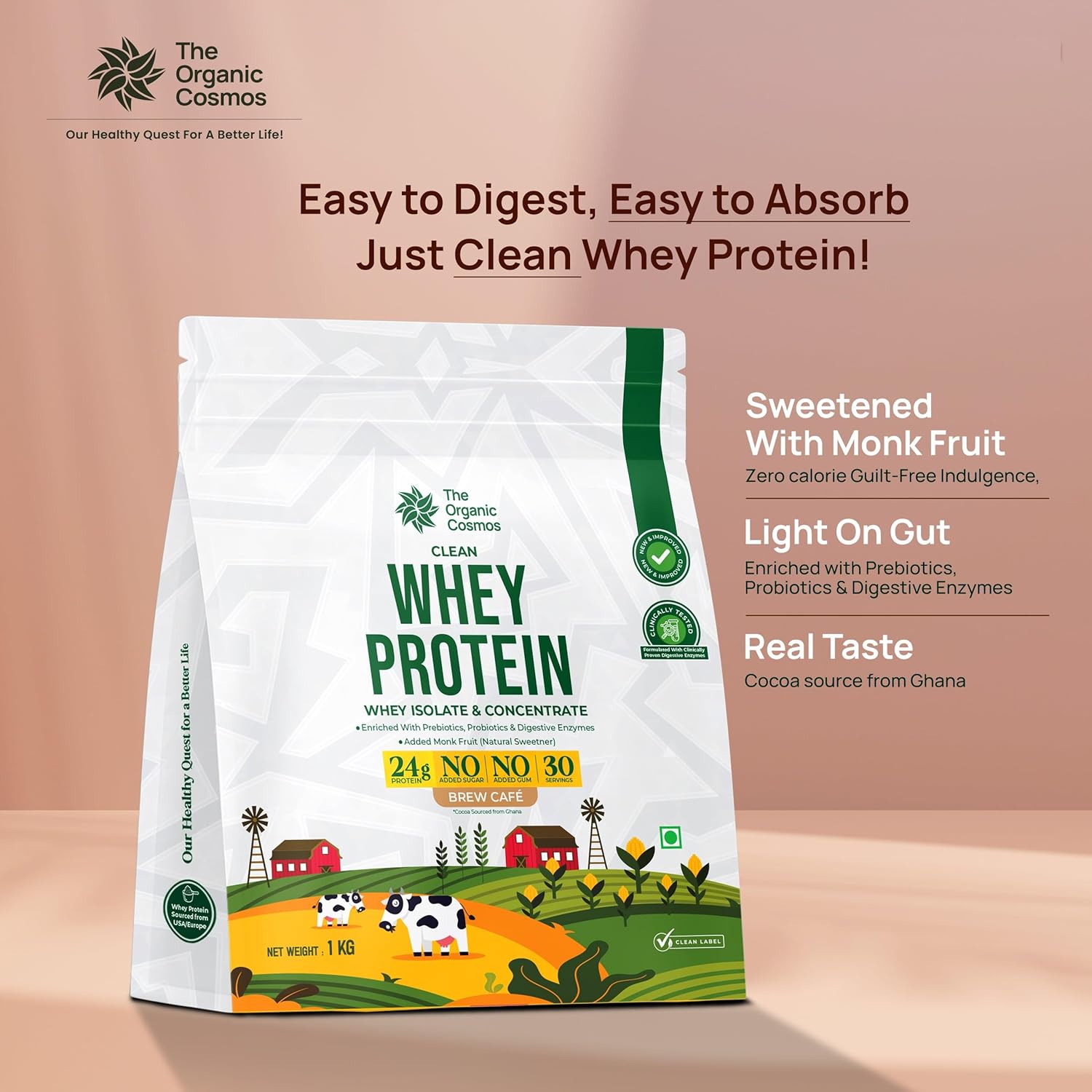The Organic Cosmos Clean Whey Protein Isolate & Concentrate 1kg