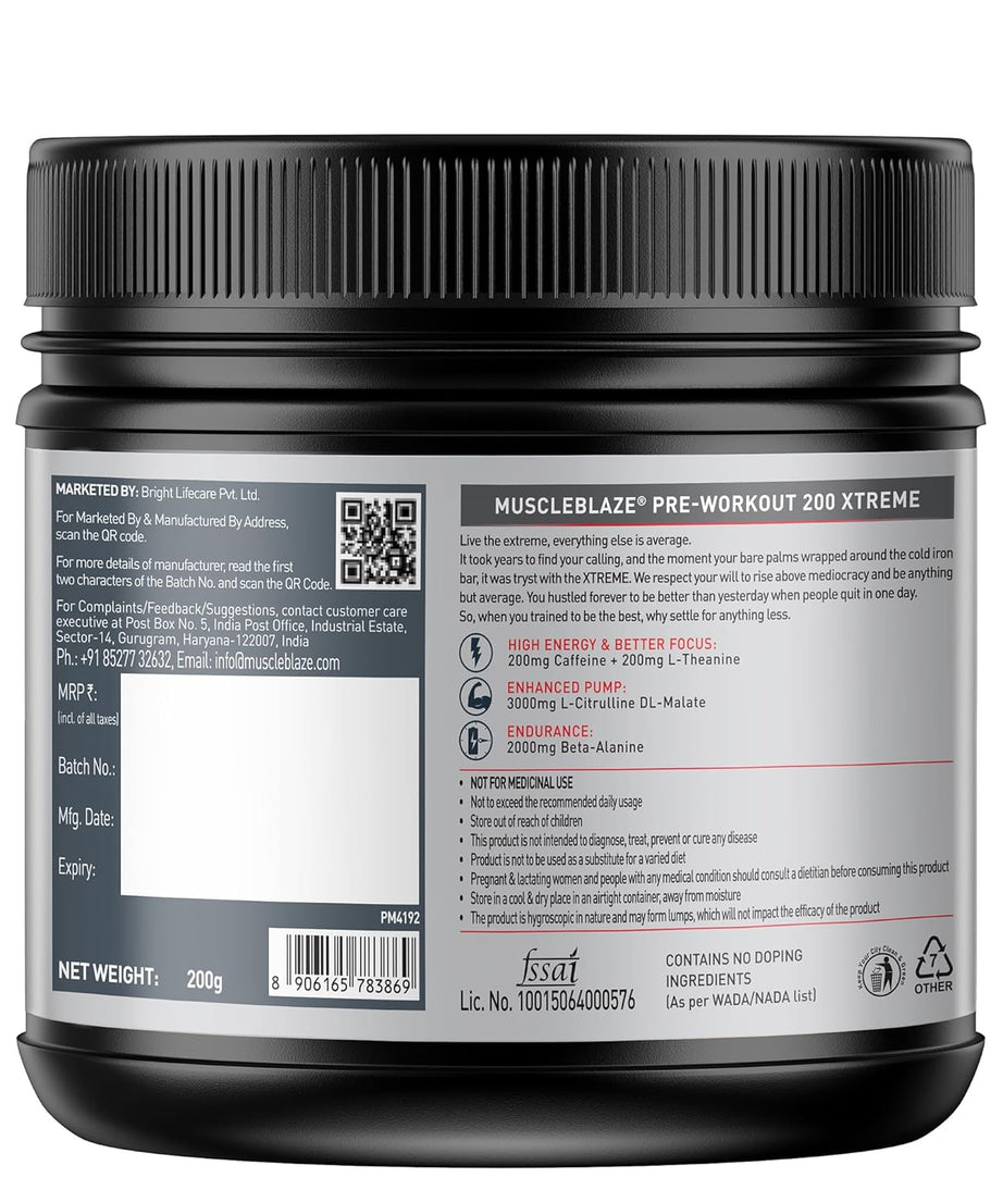 MuscleBlaze Pre-Workout 200 Xtreme 200g